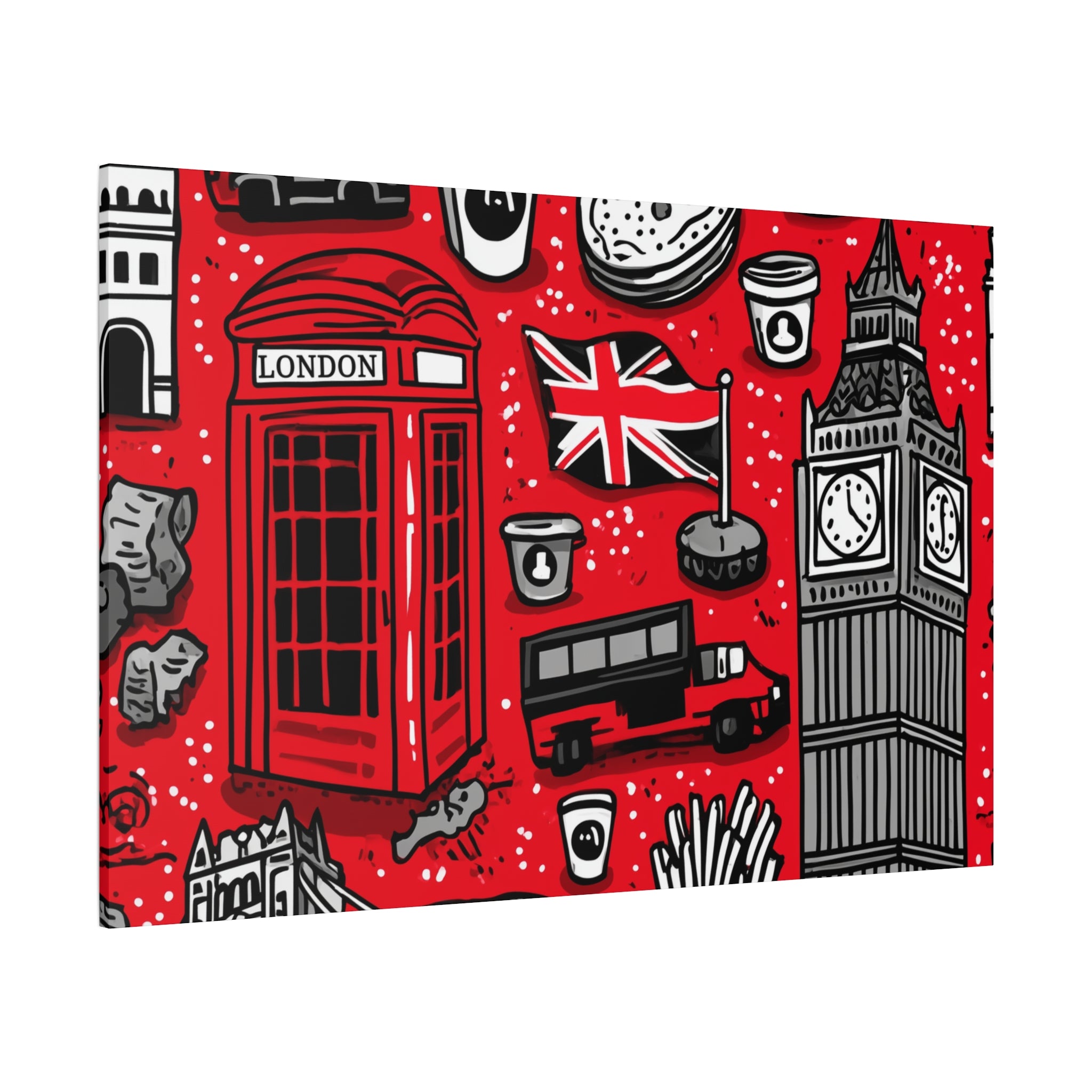 London-Themed Canvas Art, Wall Decor, Home Office Artwork, UK Travel Gift, British Culture Decor, Red and Black Design