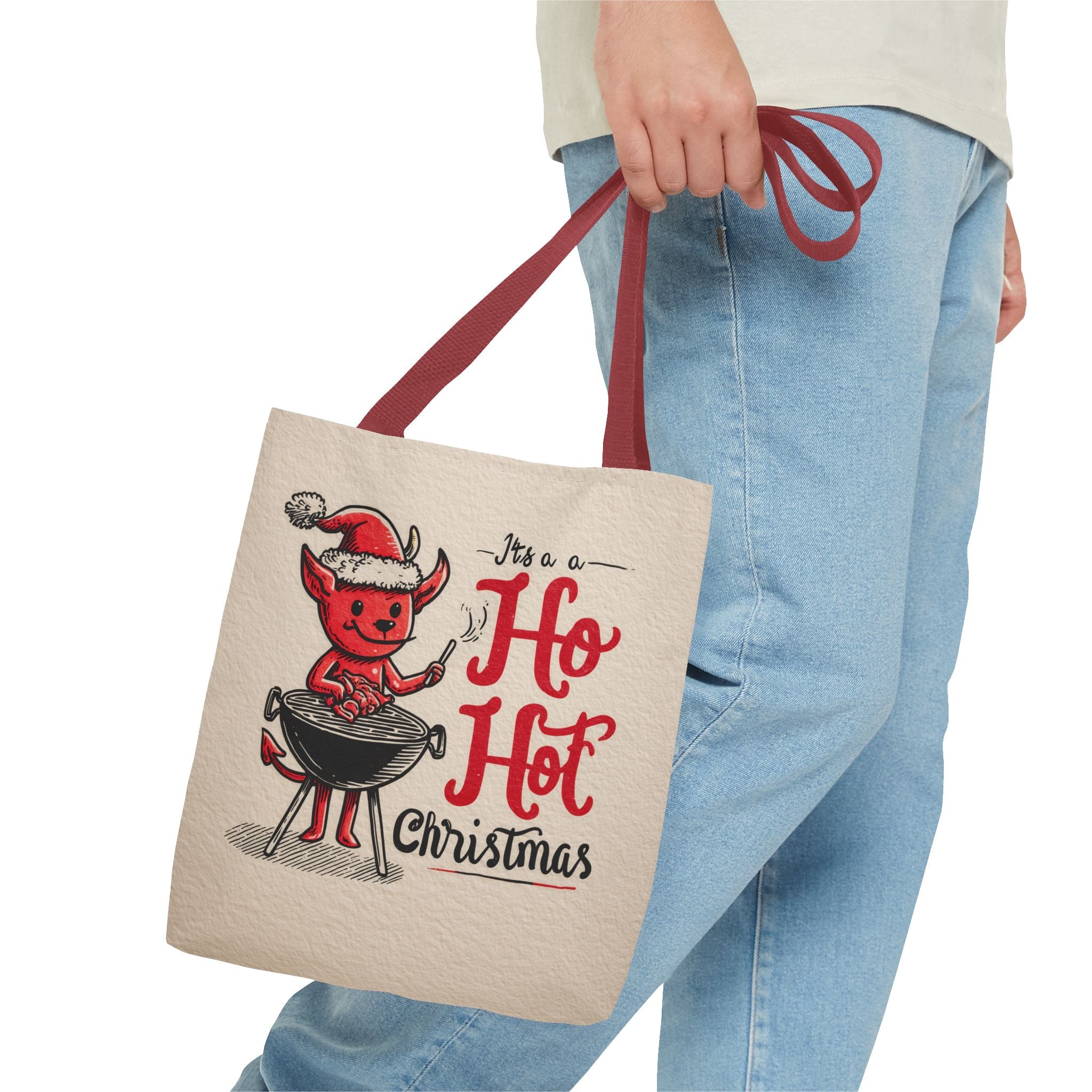 Hot Christmas Tote Bag, Festive Gift Bag, Holiday Shopping Tote, BBQ Lover's Tote, Fun Winter Accessory