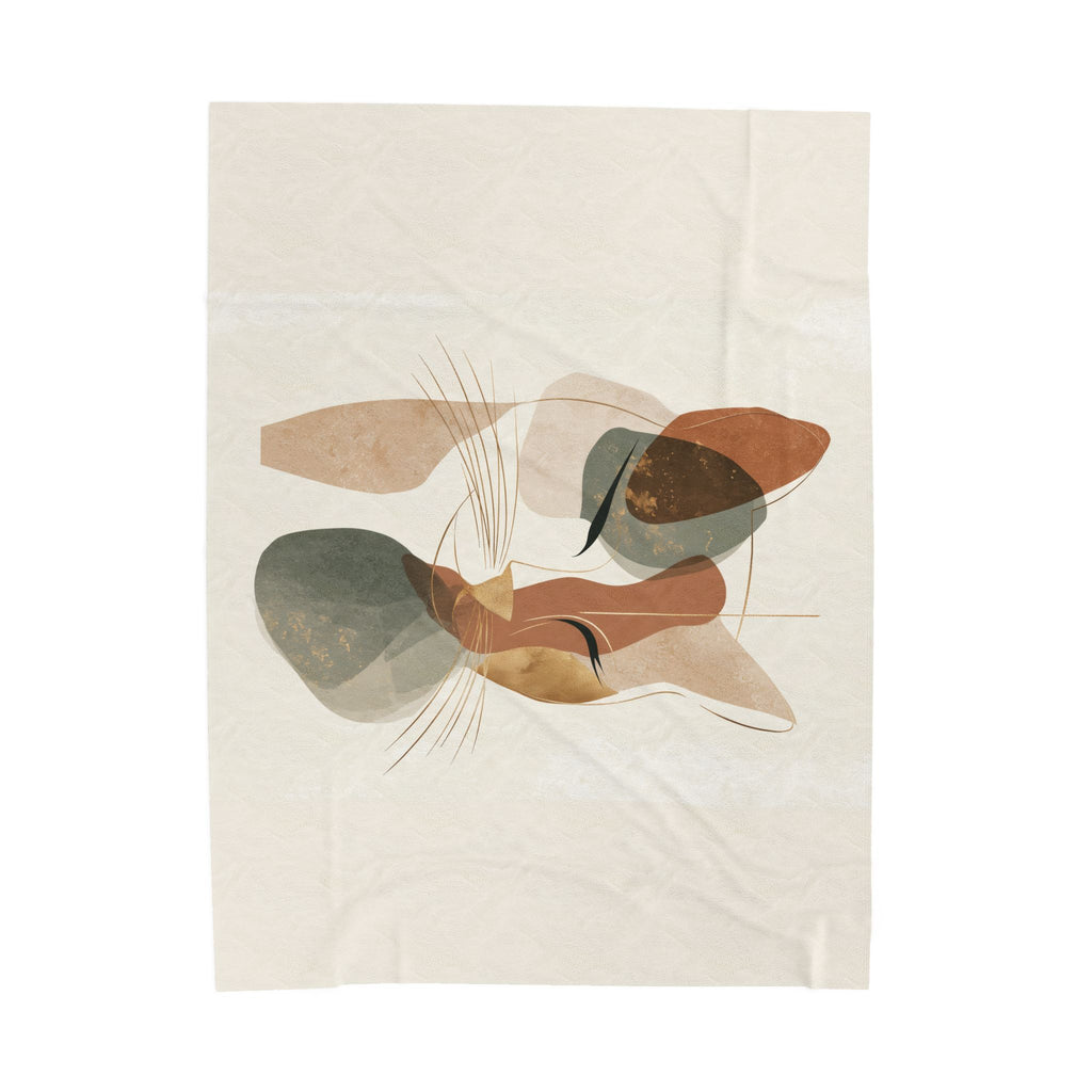 Abstract Earthen Toned Cat Velveteen Plush Blanket, Soft Fleece Throw, Cozy Bedding Set, Abstract Earthen Toned Cat Duvet Cover