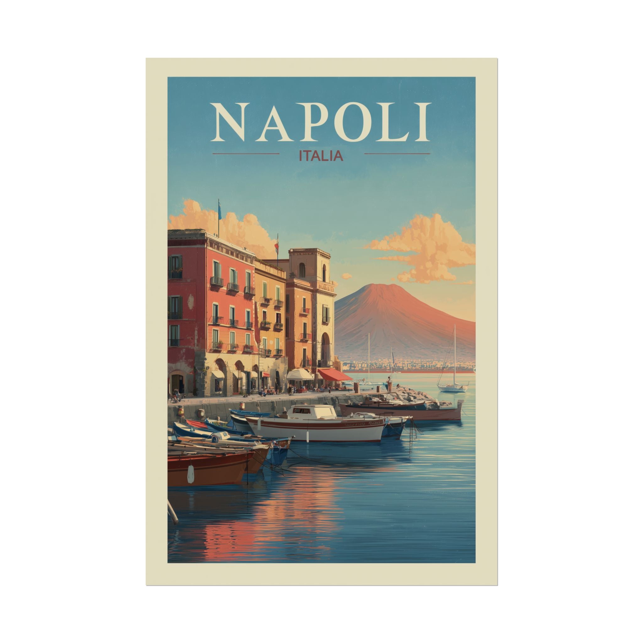 Naples Golden Hour: Vintage Italian Coastal Poster, Mediterranean Waterfront Landscape   |    Custom Orders Available