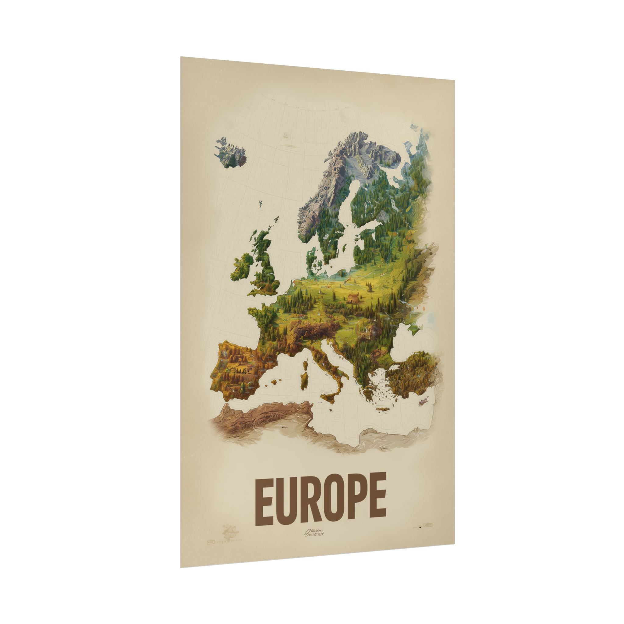 Europe Map Poster — Vintage Nature Scenic Travel Wall Art (Rolled Poster)