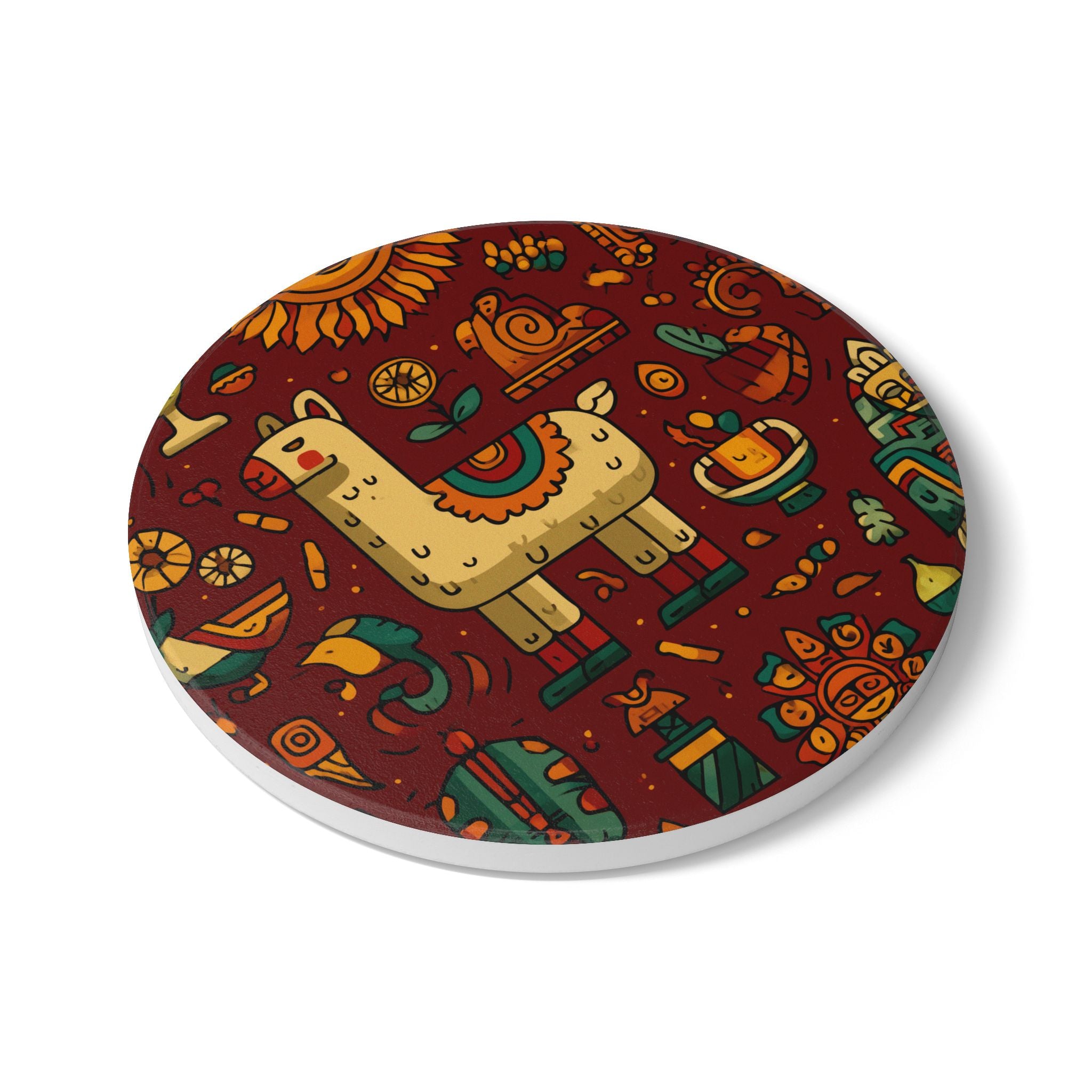 Vibrant Llama Ceramic Coaster Set | Colorful Home Decor, Gift for Animal Lovers, Fun Kitchen Accessory, Party Tableware