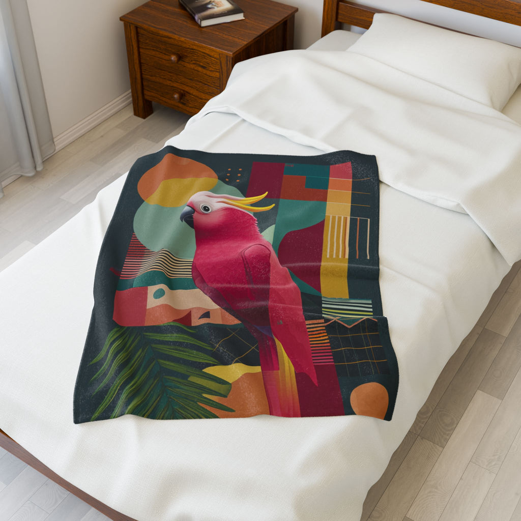 Cockatoo in Geometry Quilt Cover, Doona Cover, Duvet : Mid-Century Modern Bird Art, Tropical Graphic Design   |    Custom Orders Available