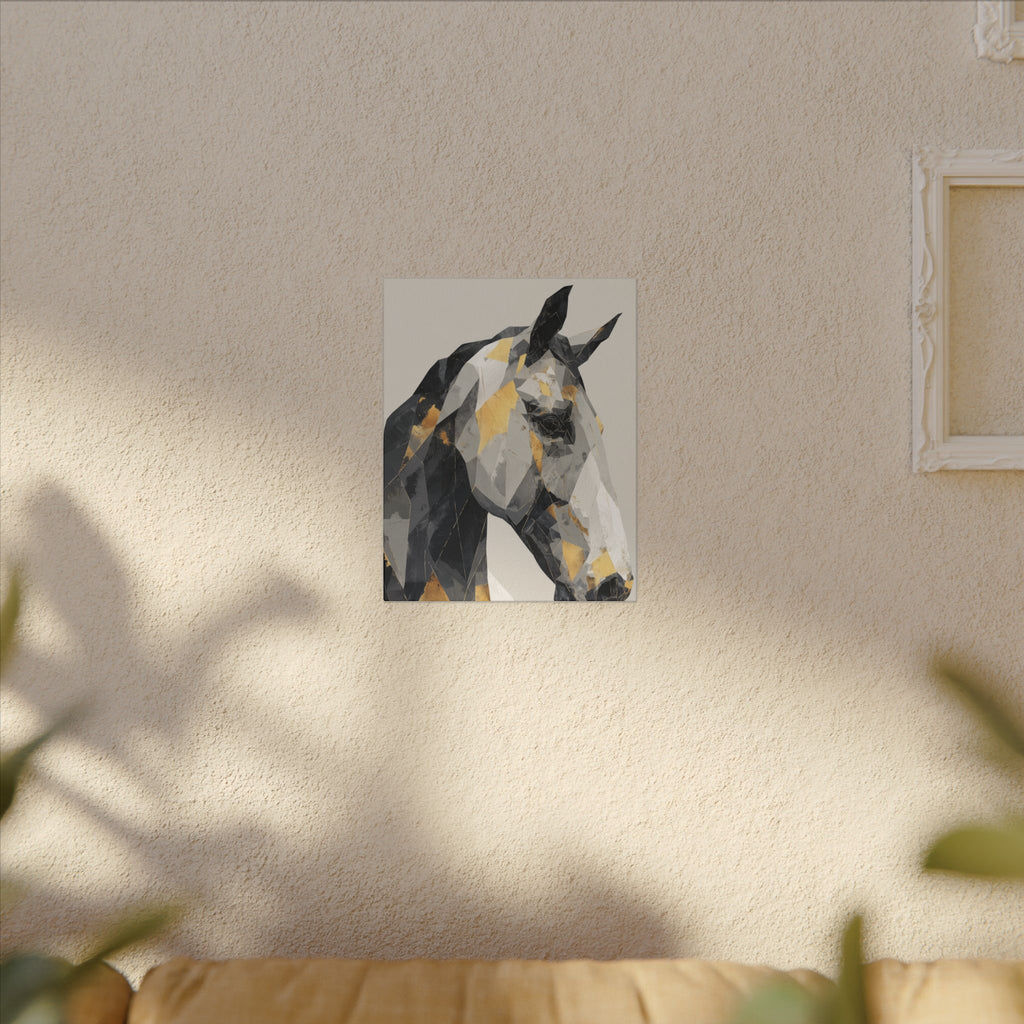 Fractal Equine: Geometric Horse Design, Cubist Digital Art, Black and Gold Abstract Portrait   |  Personalized & Custom Orders Available