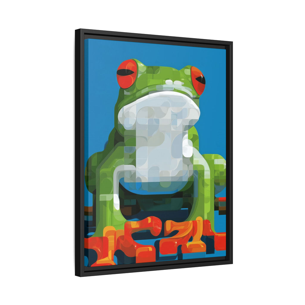 Pixel Frog Framed Print : Geometric Digital Art, Mosaic Amphibian Portrait   |  Personalized & Custom Orders Available