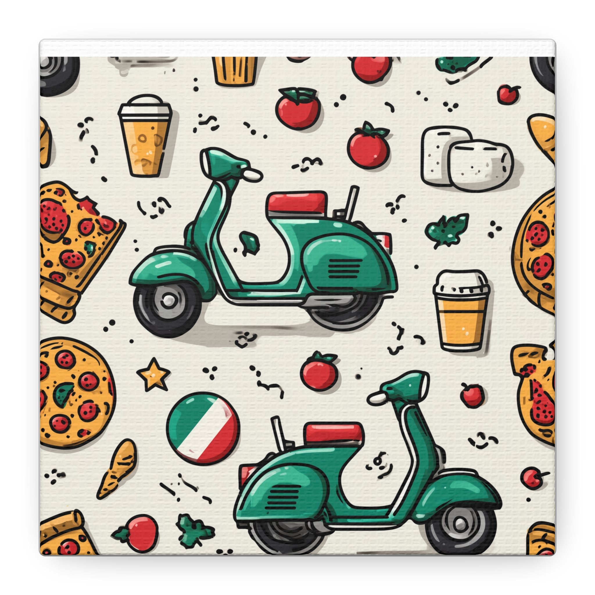 Vibrant Travel Nostalgia Canvas Art, Scooter Decor, Foodie Wall Art, Fun Home Decor, Gift for Adventurers, Kitchen Wall Hanging
