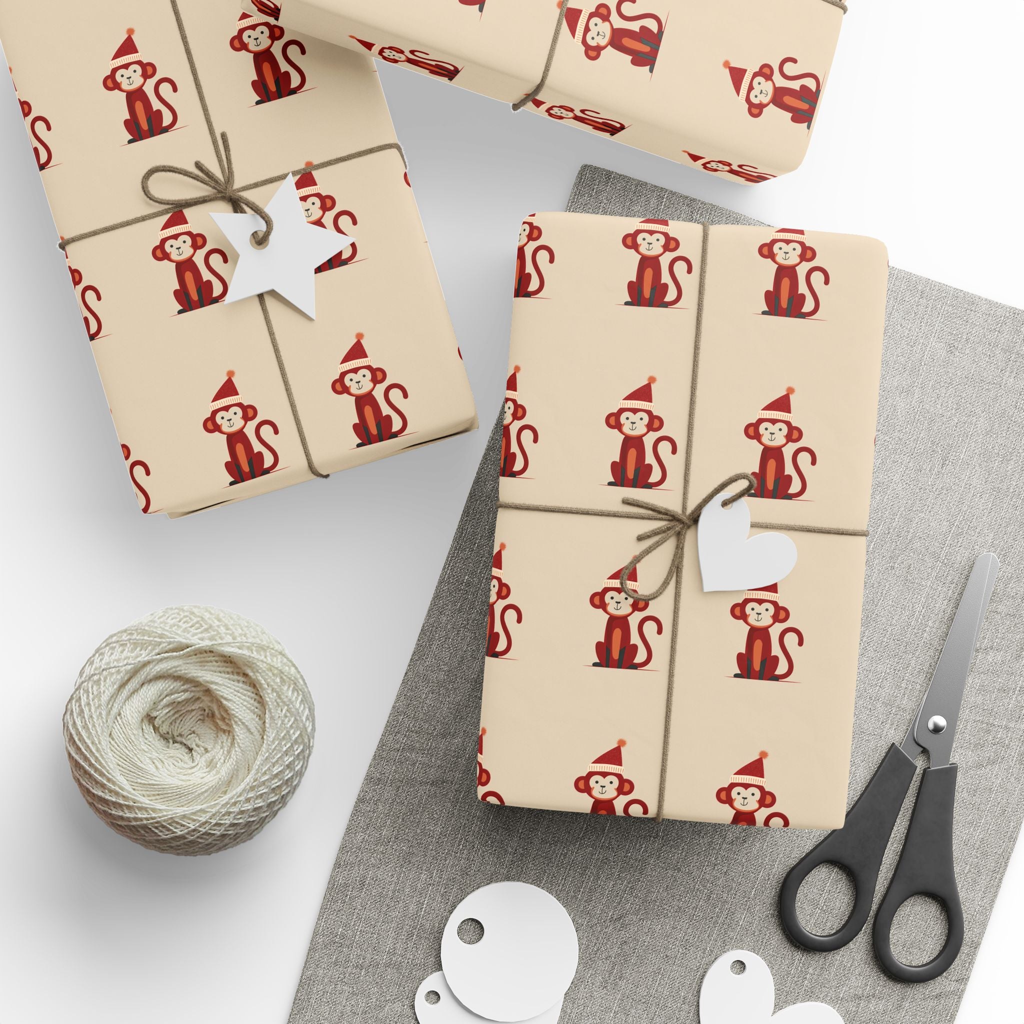 Cute Monkey Festive Wrapping Paper - Cute Holiday Designs with Monkeys and Santa, Gift Wrapping, Christmas, Birthday, Baby Shower, Jungle