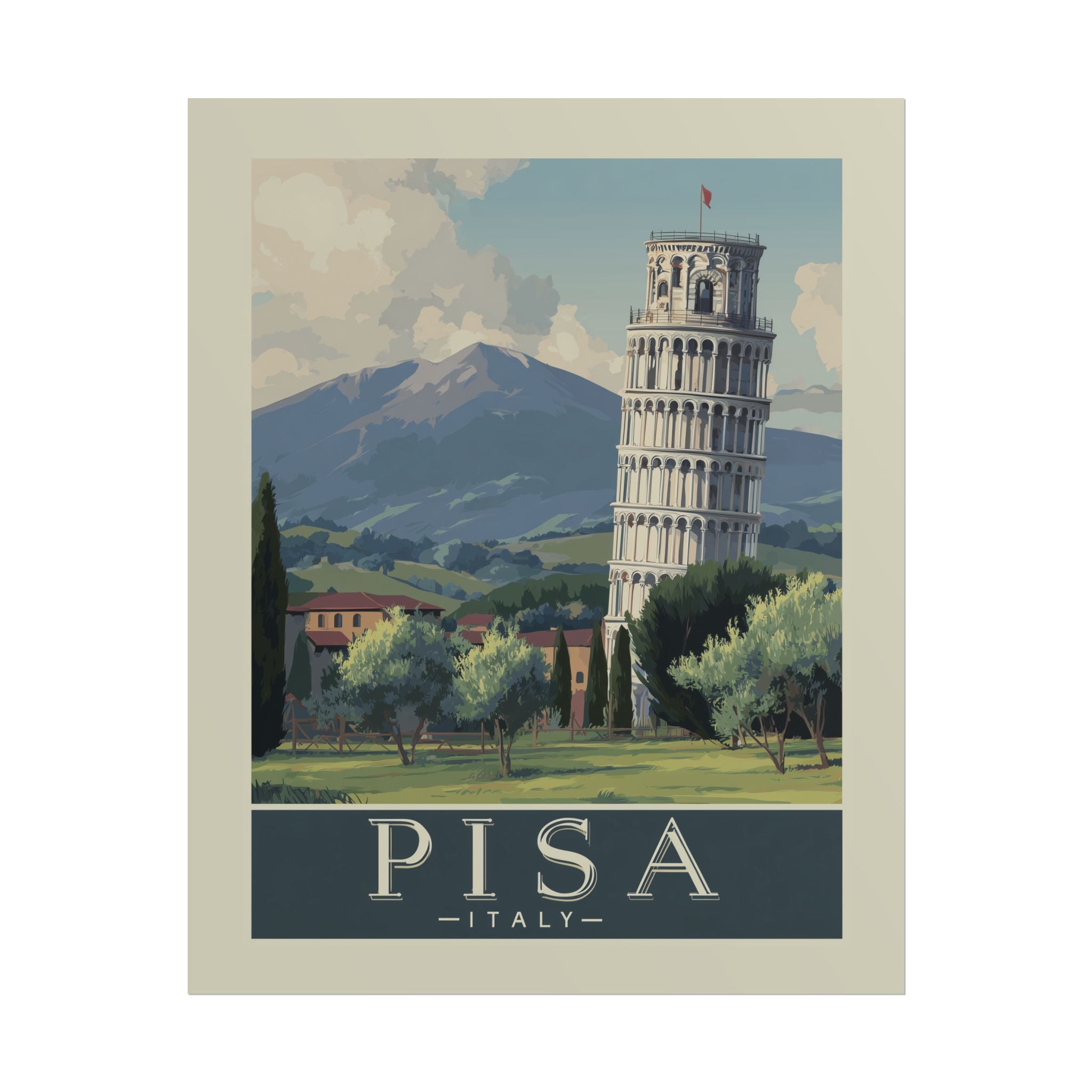 Vintage Pisa Italy Rolled Poster, Travel Wall Art, Home Decor, Gift for Travelers, Retro Print of Leaning Tower