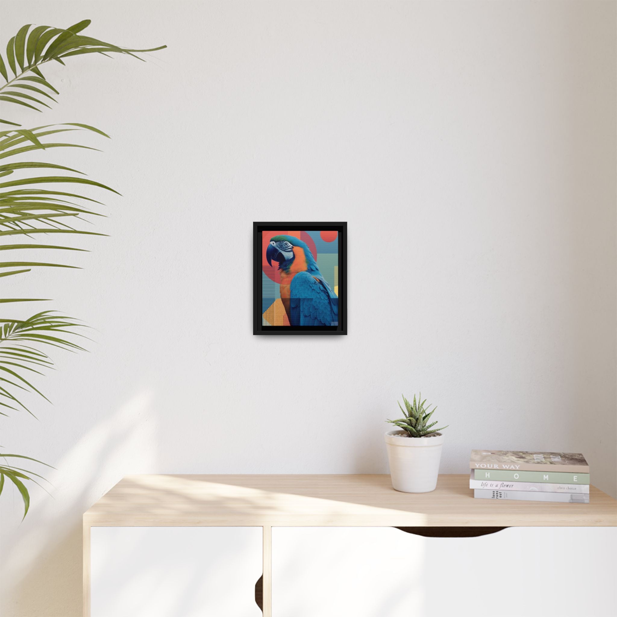 Macaw Geometric Framed Print : Mid-Century Modern Bird Art, Tropical Parrot Print   |  Personalized & Custom Orders Available