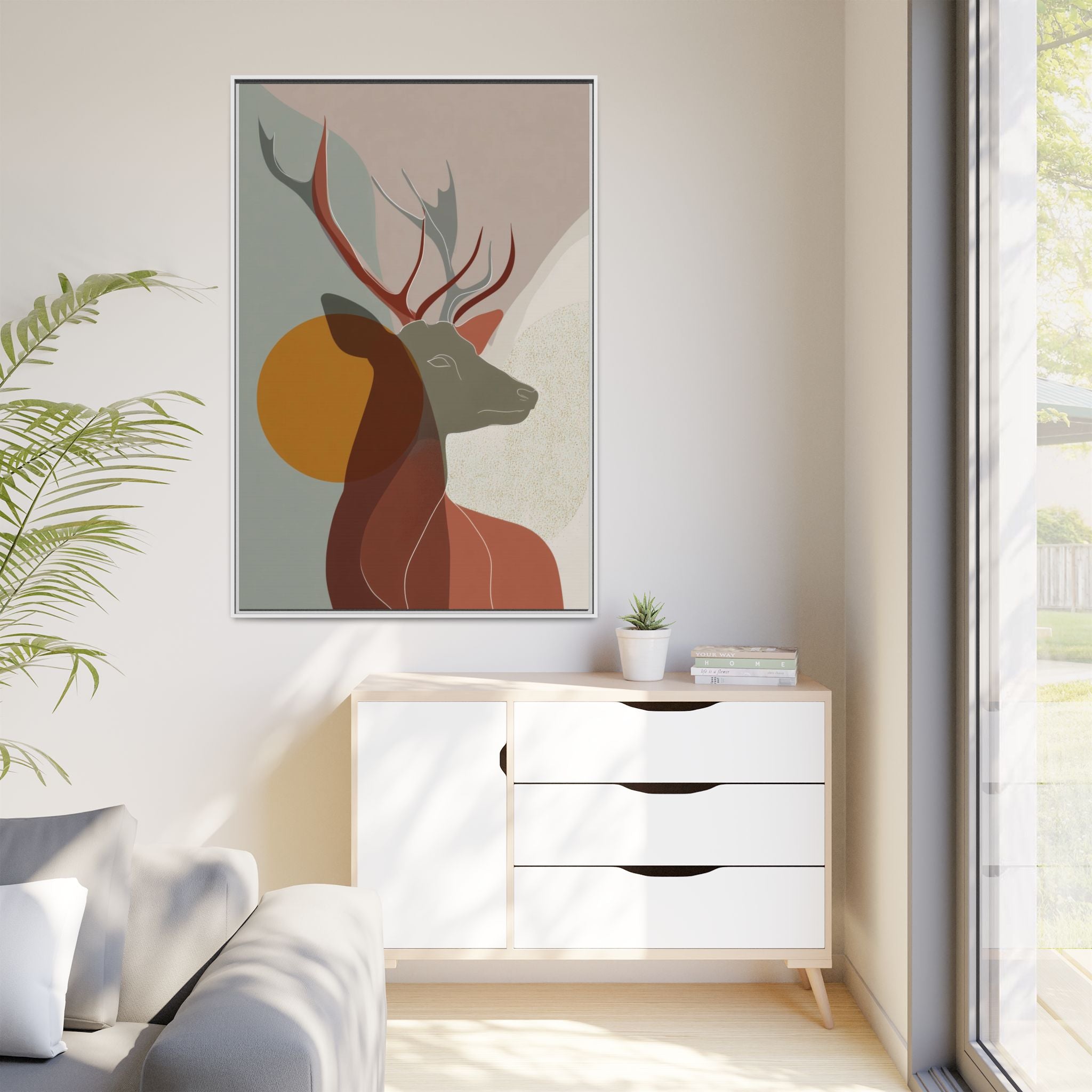 Rustic Reverie Framed Print : Minimalist Deer Profile, Contemporary Graphic Art Print   |  Personalized & Custom Orders Available