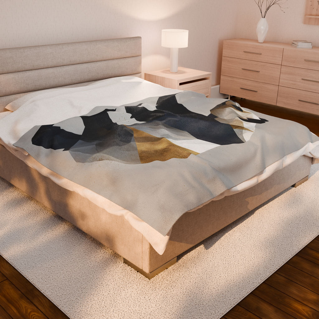 Velveteen Plush Geometric Panda Blanket: , Modern Minimalist Design, Gold and Monochrome Illustration   |  Personalized & Custom Order
