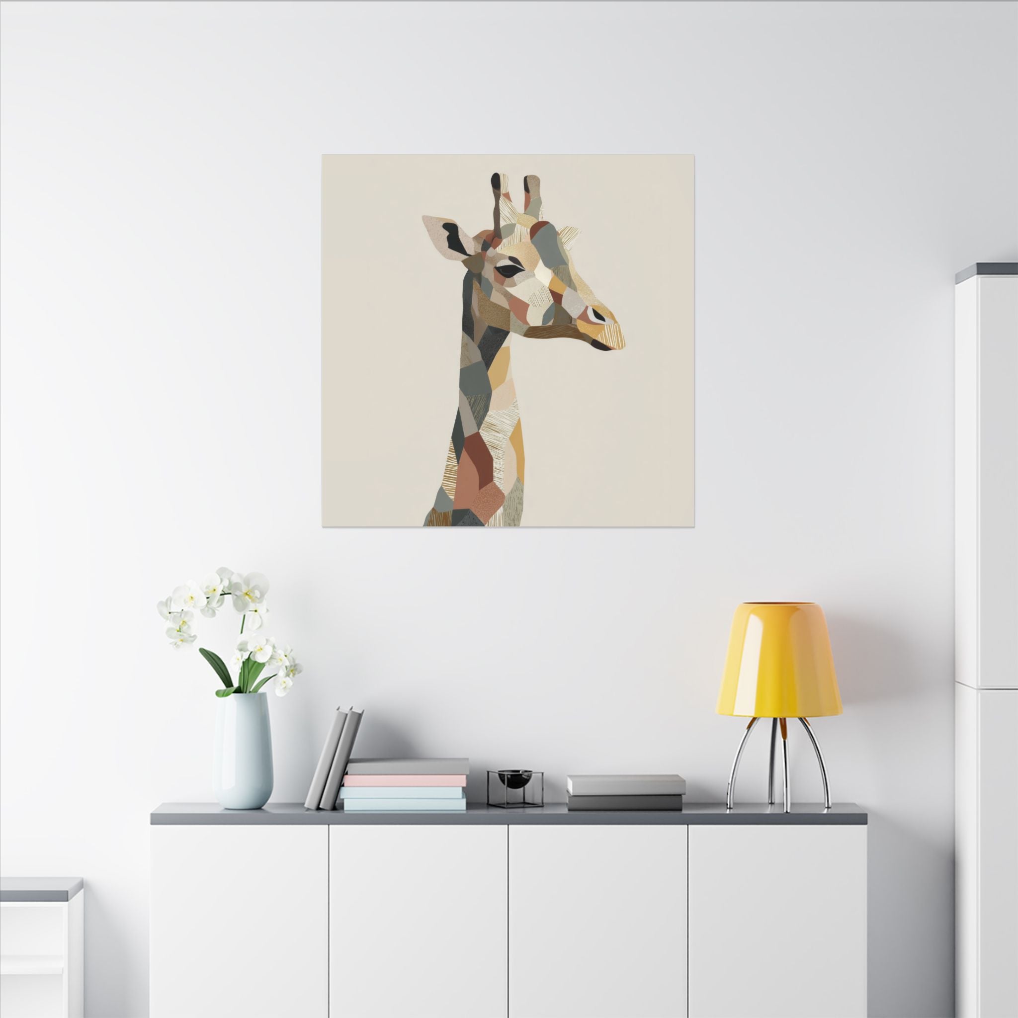 Geometric Giraffe: Modern Wildlife Art, Abstract Mosaic Portrait, Minimalist Earthtone Design   |  Personalized & Custom Orders Available