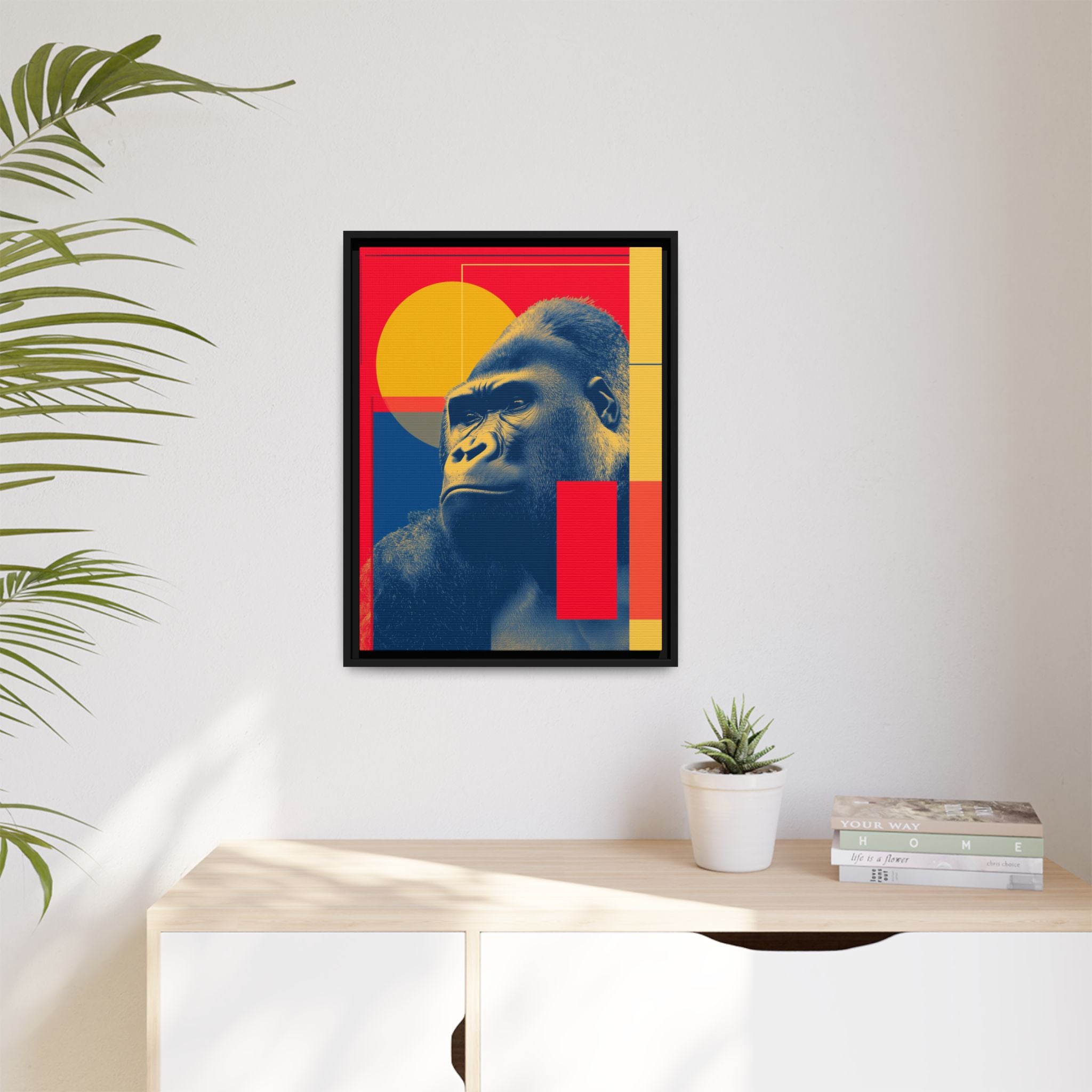 Primal Geometry: Gorilla Portrait in Blue and Yellow, Pop Art Graphic Design   |  Personalized & Custom Orders Available