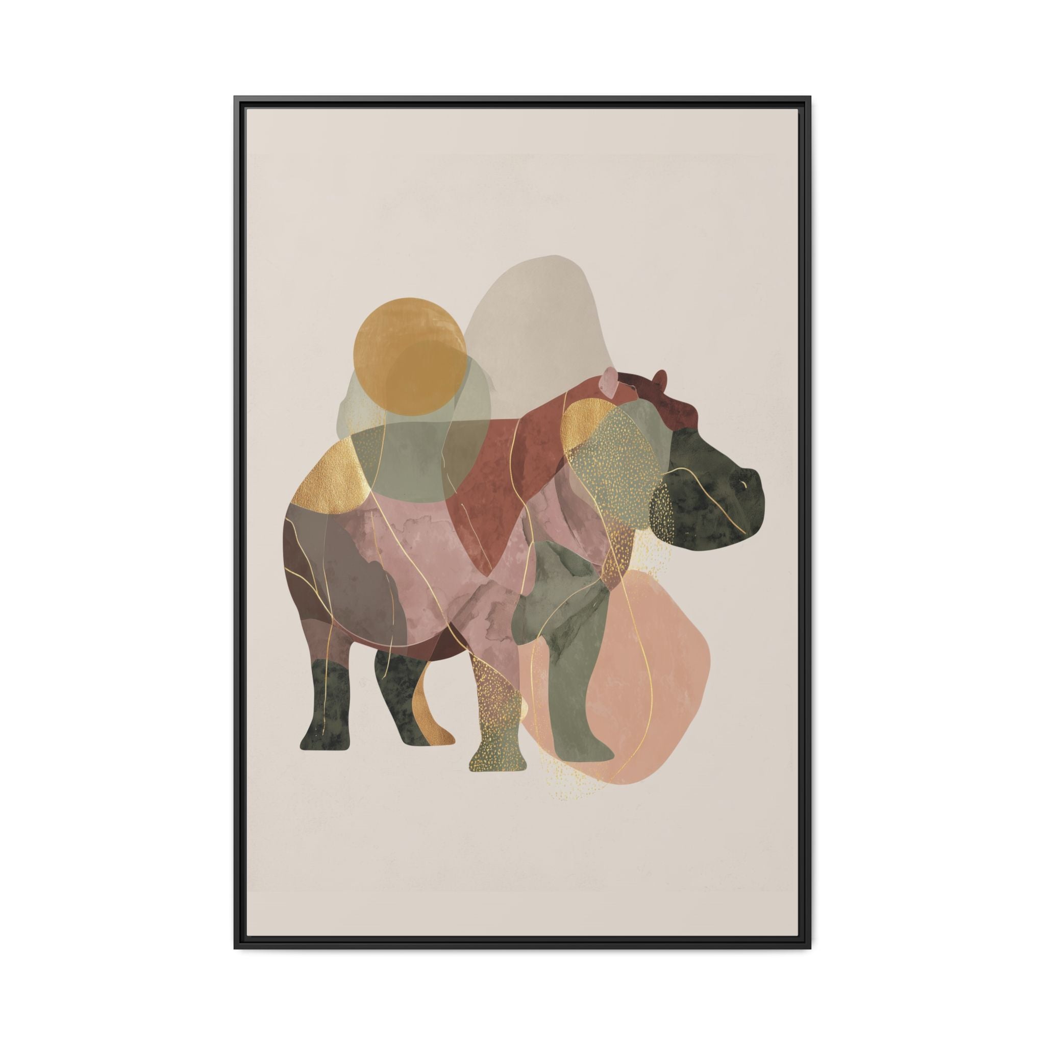Geometric Hippo: Abstract Animal Watercolor, Modern Minimalist Composition   |    Custom Orders Available