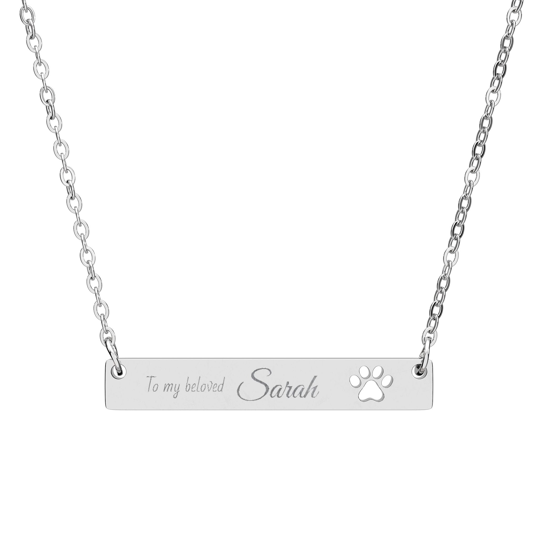 Personalized Cutout Paw Bar Necklace (Engraving)
