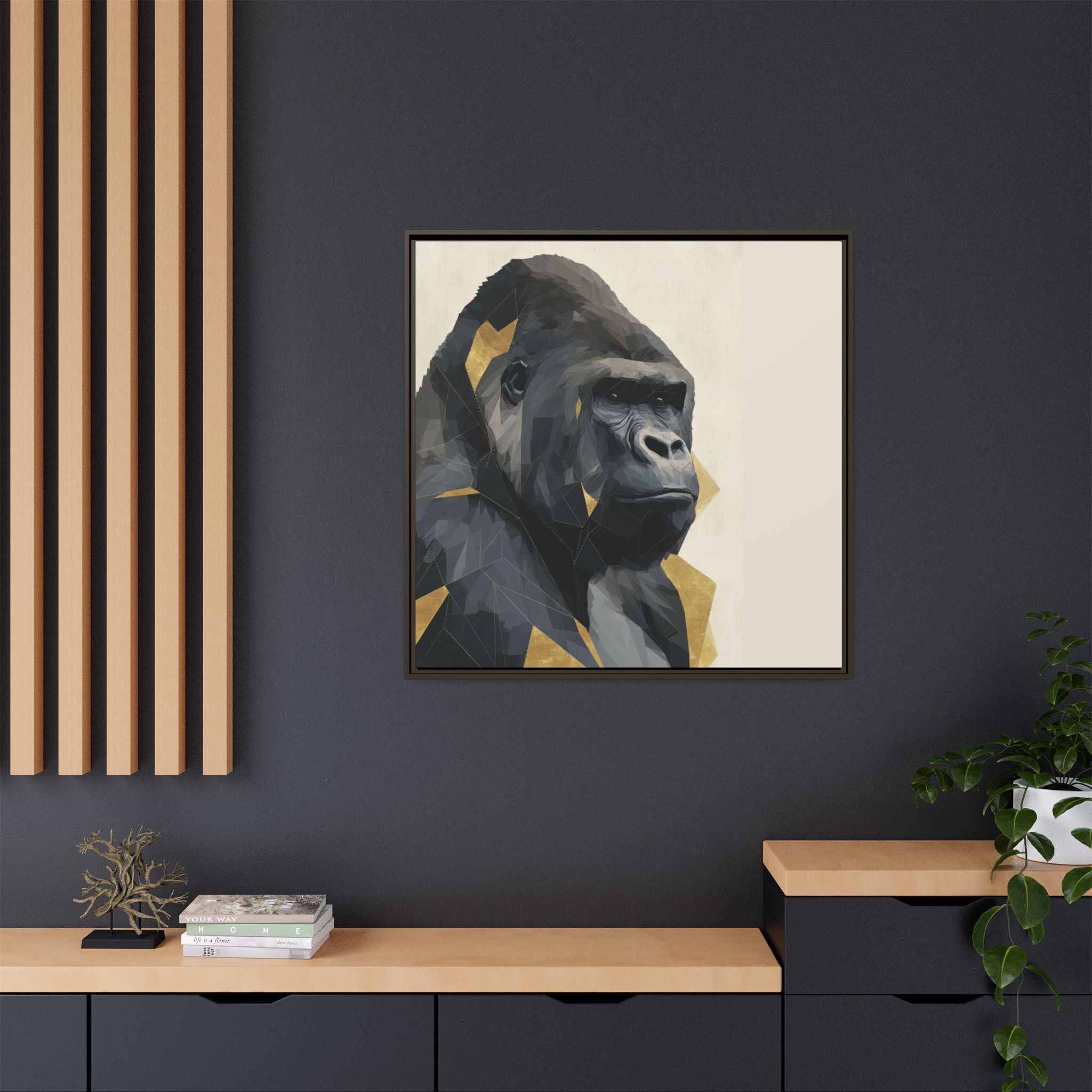 Primal Geometry: Polygonal Gorilla Portrait, Modern Metallic Wildlife Art   |  Personalized & Custom Orders Available