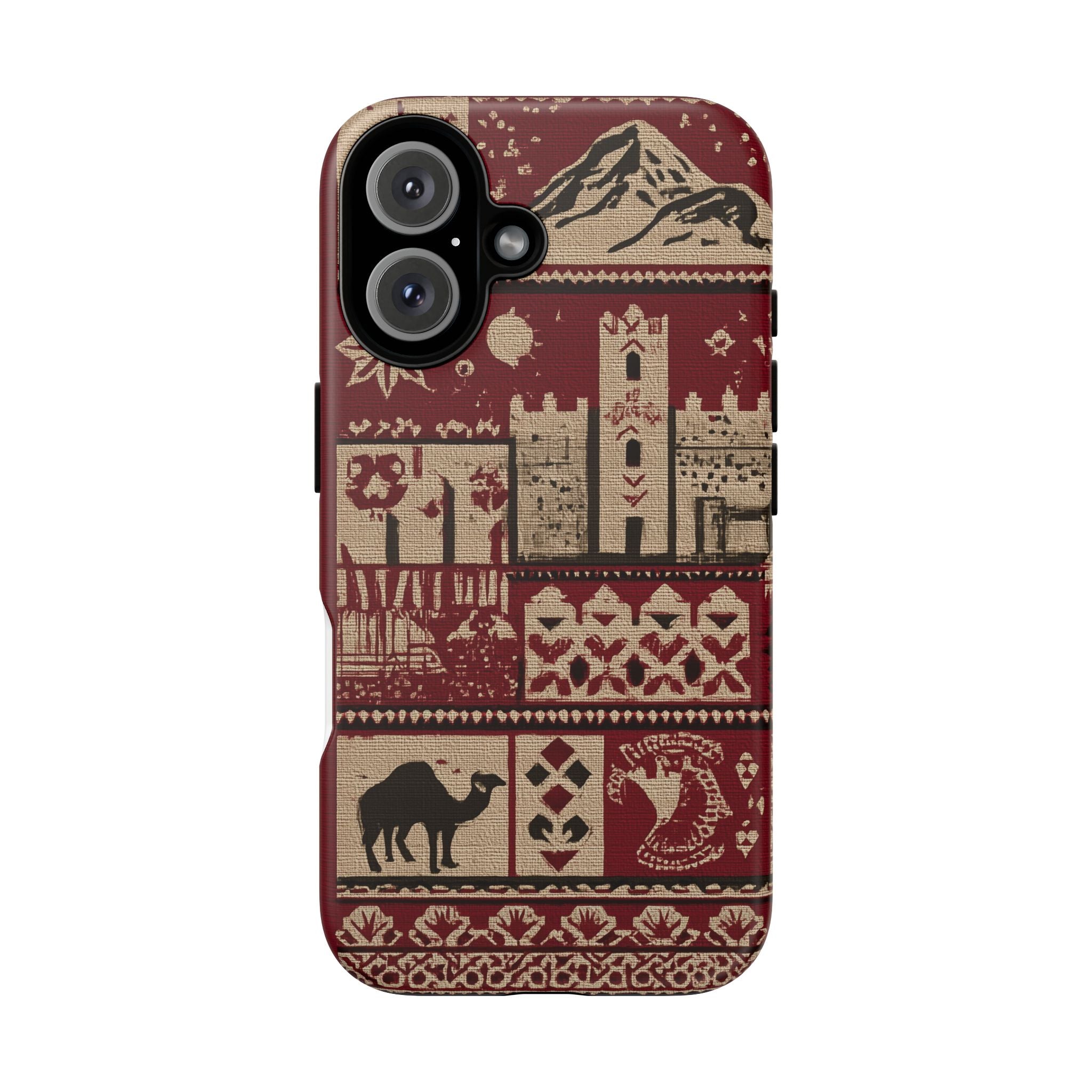 Moroccan Embroided Look Landscape Phone Case, Tough Cases, Nature Lover Gift, Rustic Phone Cover, Fall Aesthetic Cell Phone Accessory