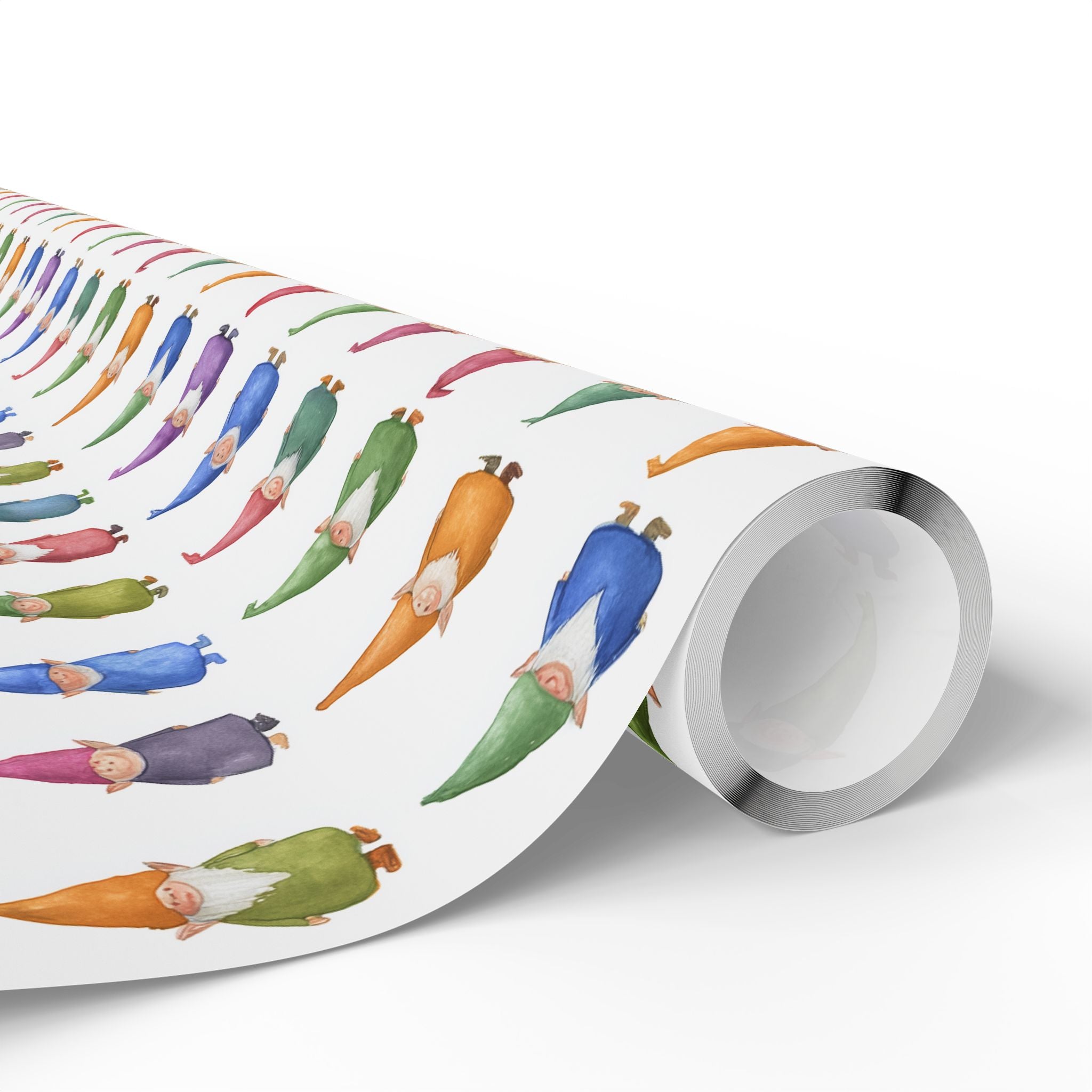 Gnome Pattern Wrapping Paper Roll – Colorful Scandinavian Gnomes Holiday Gift Wrap