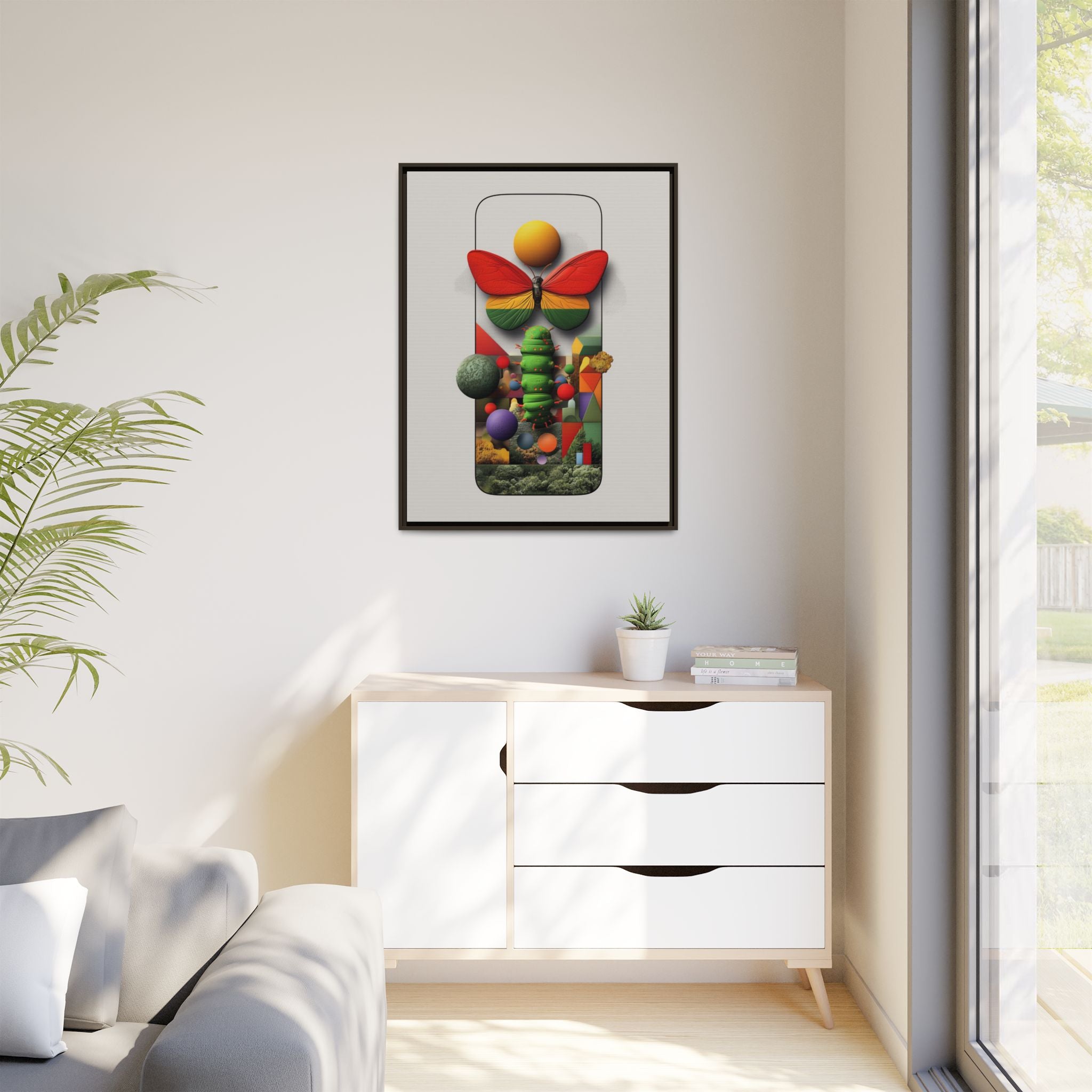 Metamorphosis Framed Print : Geometric Nature Transformation, Vibrant Butterfly Composition   |  Personalized & Custom Orders Available