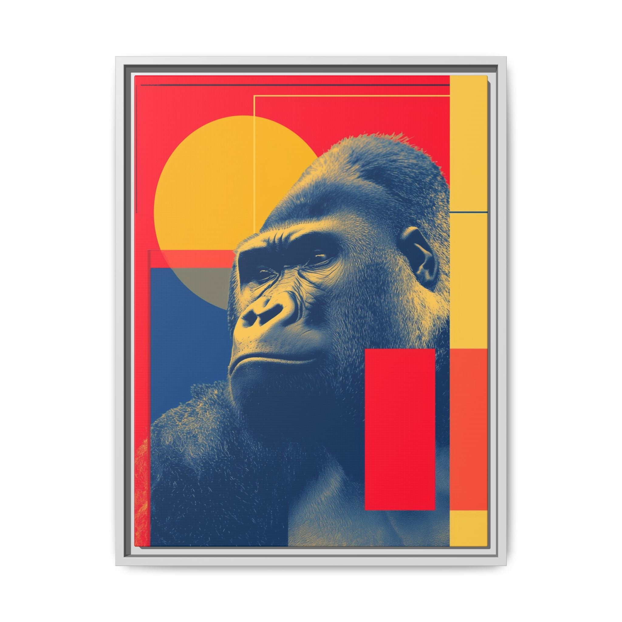 Primal Geometry: Gorilla Portrait in Blue and Yellow, Pop Art Graphic Design   |  Personalized & Custom Orders Available