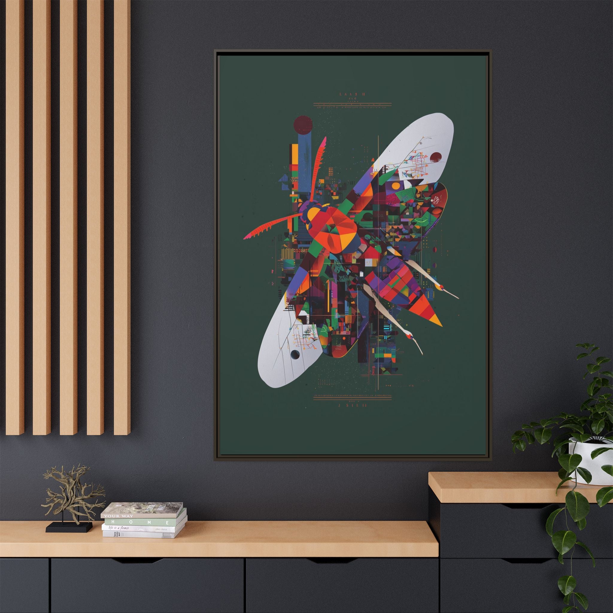 Geometric Metamorphosis Framed Print: Urban Nature Mosaic, Abstract Butterfly Fragments   |  Personalized & Custom Orders Available