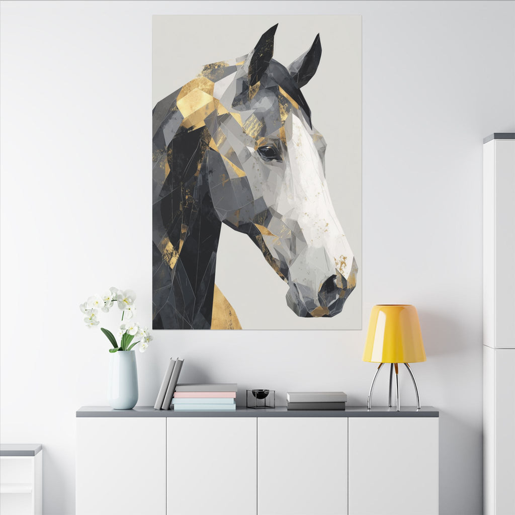 Fractal Equine: Geometric Horse Portrait, Digital Mosaic Artwork, Metallic Angular Design   |  Personalized & Custom Orders Available