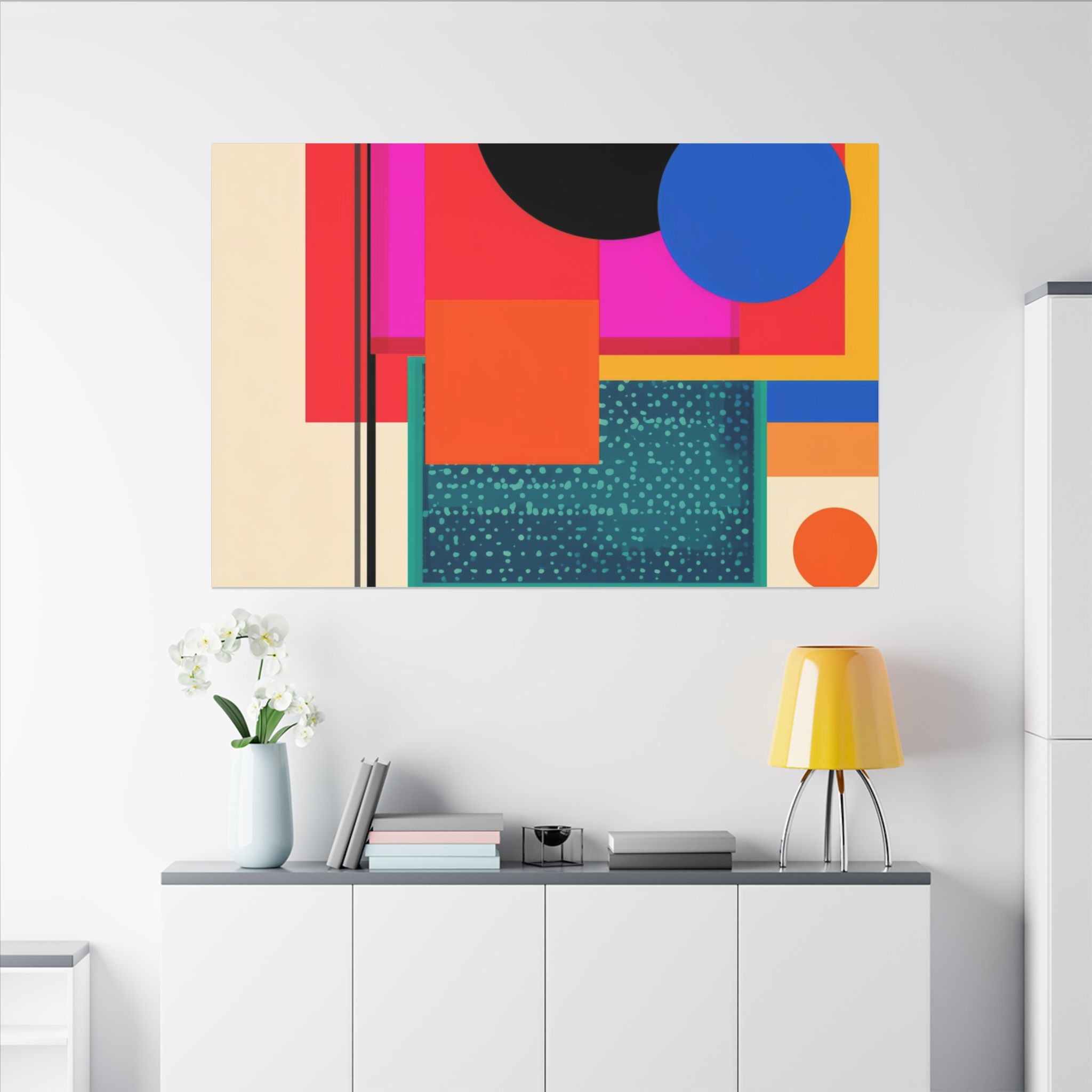 Geometric Convergence: Mid-Century Modern Abstract, Constructivist Color Blocks, Dynamic Geometric Design   |   Custom Orders Accepted