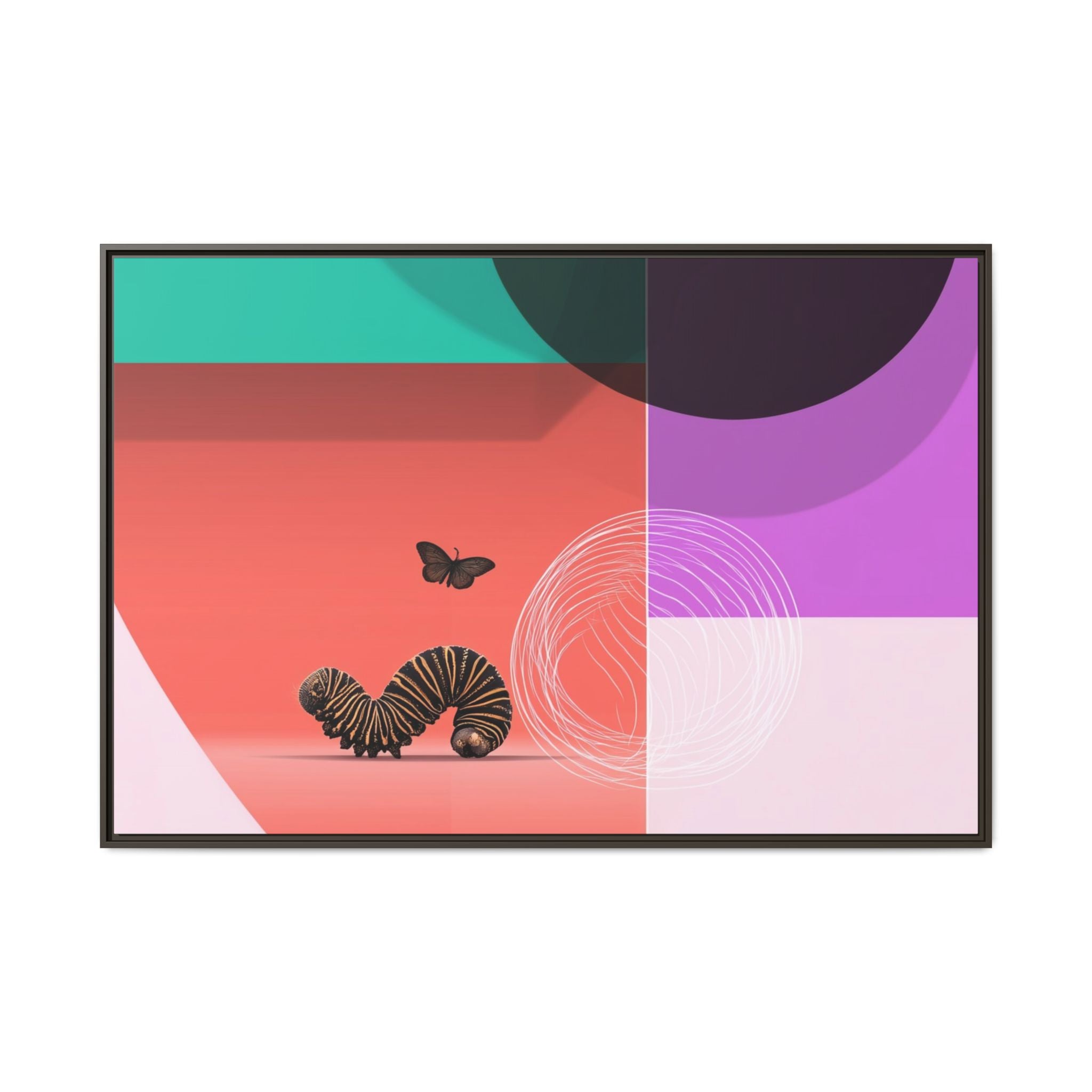 Striped Caterpillar and Butterfly Framed Print , Mid-Century Modern Color Blocks   |  Personalized & Custom Orders Available