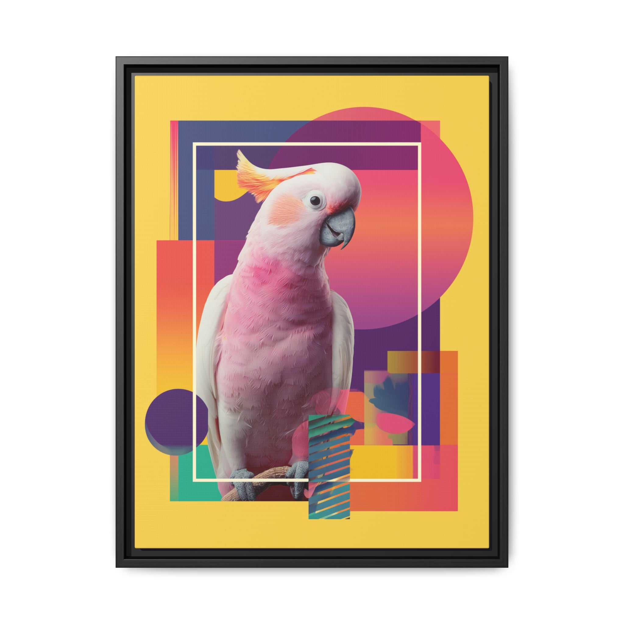 Framed Print, Cockatoo Abstract Geometric Wall Art, Matte Canvas, Colorful Bird Poster, Modern Home Decor, Tropical Animal Painting, Unique