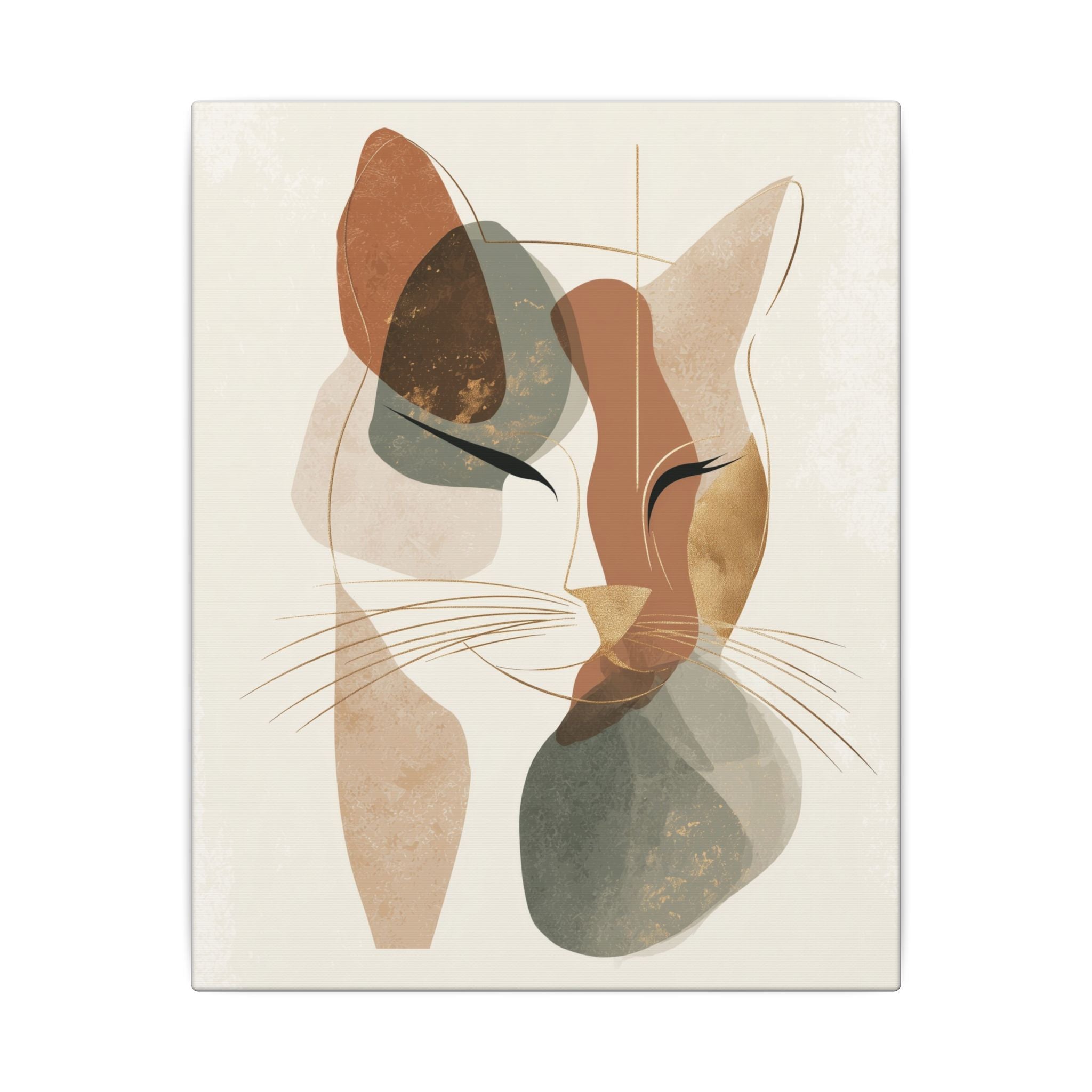 Feline Abstraction: Minimalist Cat Portrait, Contemporary Geometric Art, Organic Earth Tone Design   |  Personalized & Custom Orders