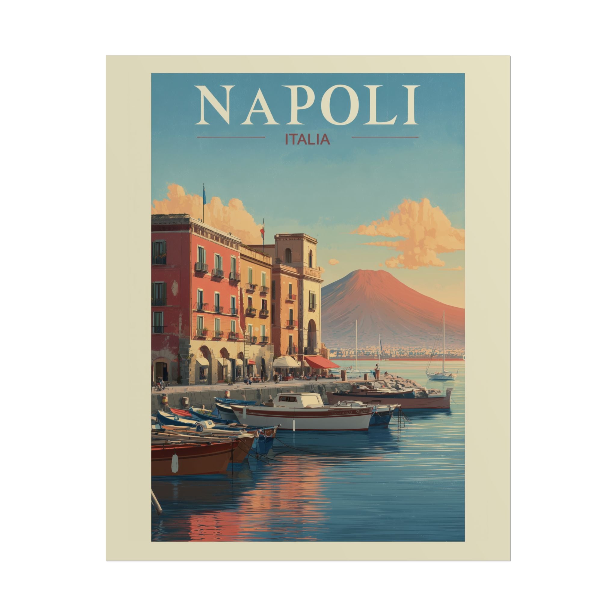 Naples Golden Hour: Vintage Italian Coastal Poster, Mediterranean Waterfront Landscape   |    Custom Orders Available