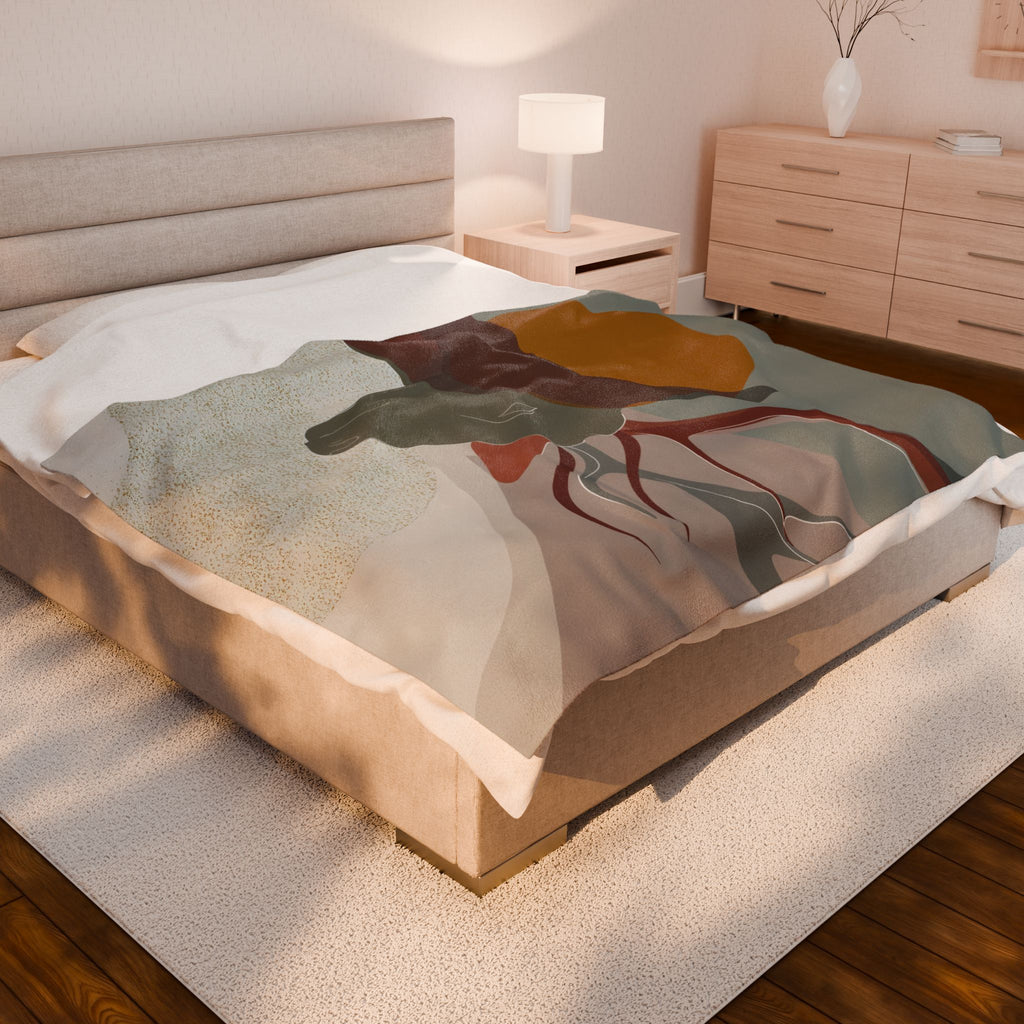 Velveteen Plush Blanket - Geometric Earthen Toned Deer Blanket, Modern Decor, Soft Throw, Cozy Bedding, Home Accent, Gift Idea