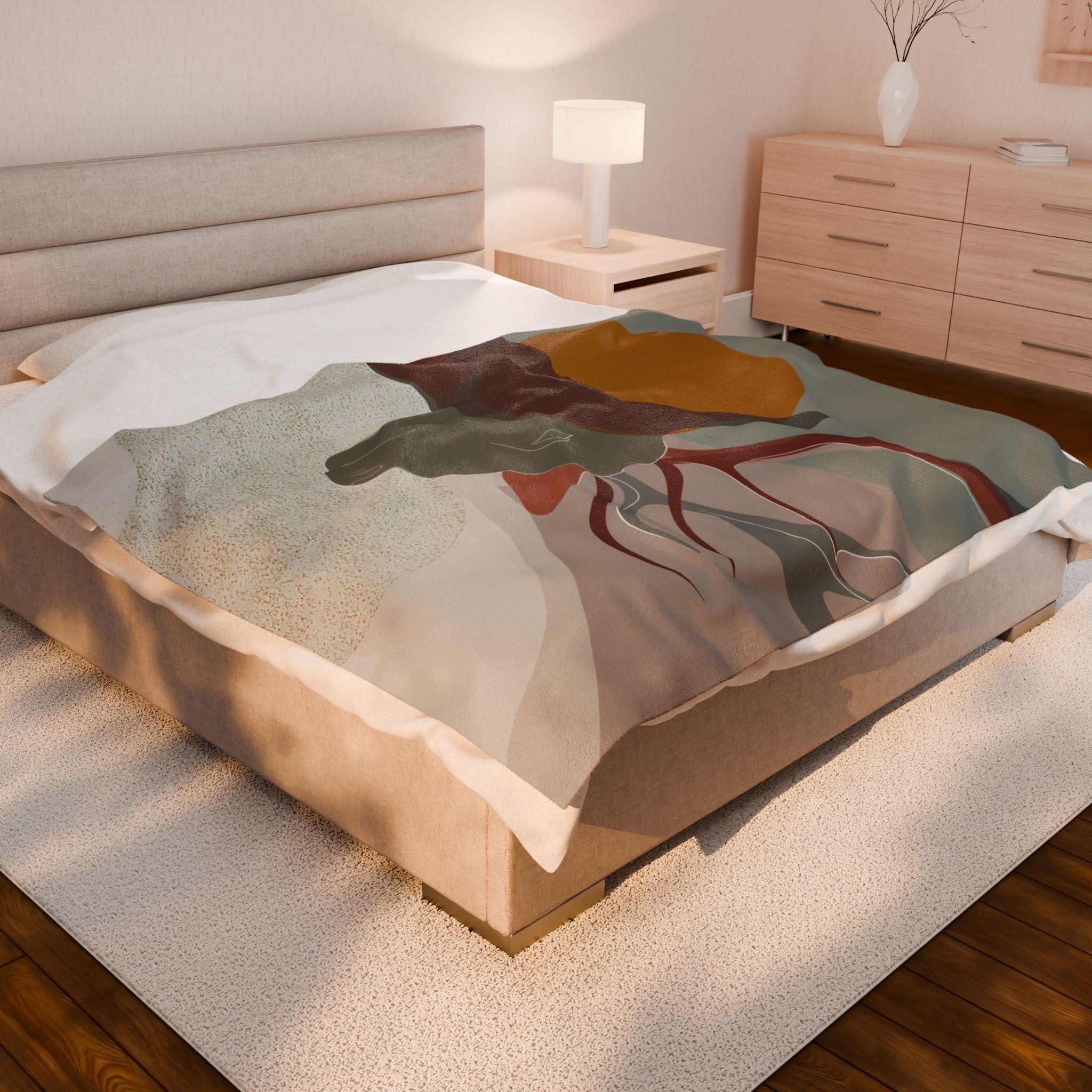 Velveteen Plush Blanket - Geometric Earthen Toned Deer Blanket, Modern Decor, Soft Throw, Cozy Bedding, Home Accent, Gift Idea