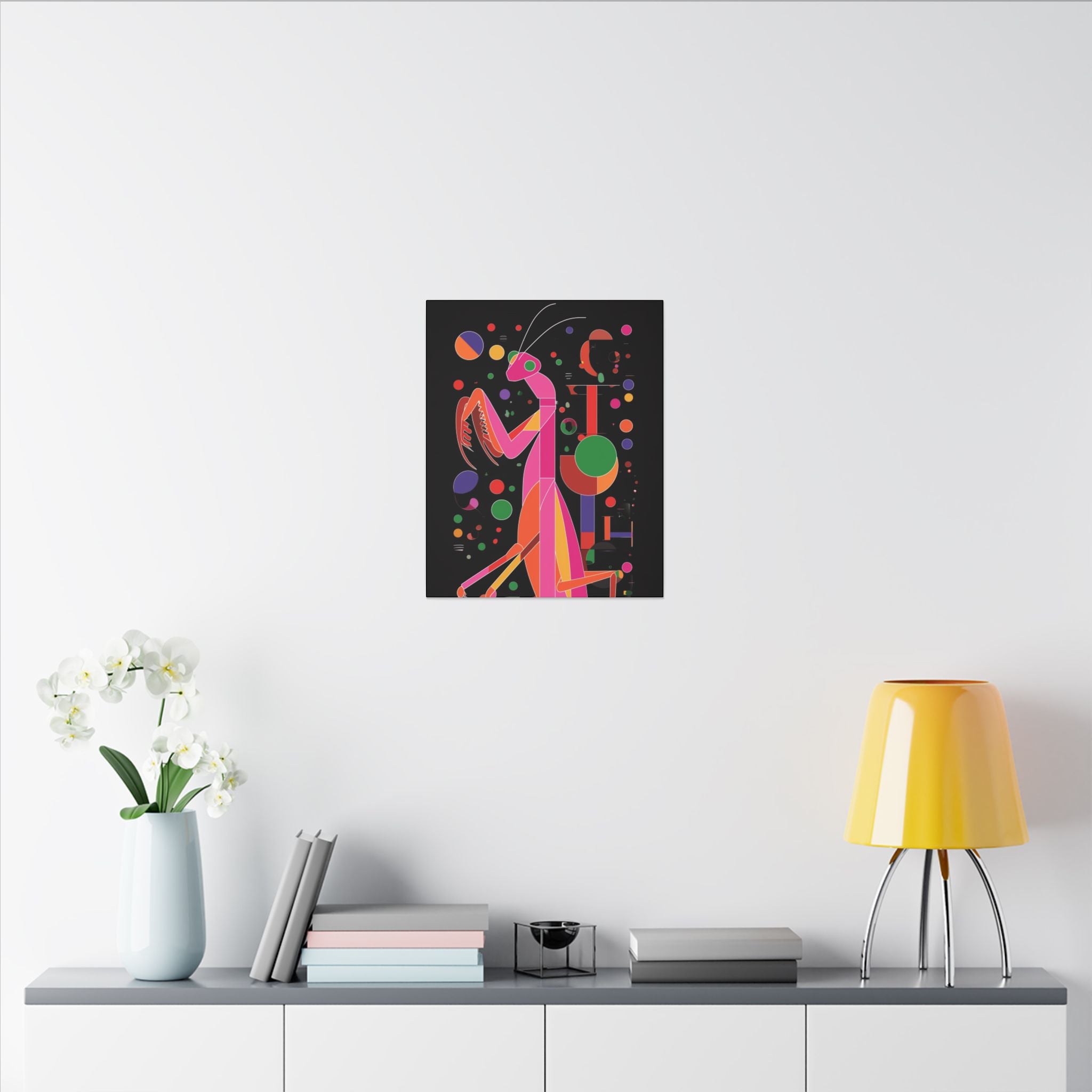 Geometric Mantis: Vibrant Abstract Insect Art, Modernist Design Collection   |    Custom Orders Available