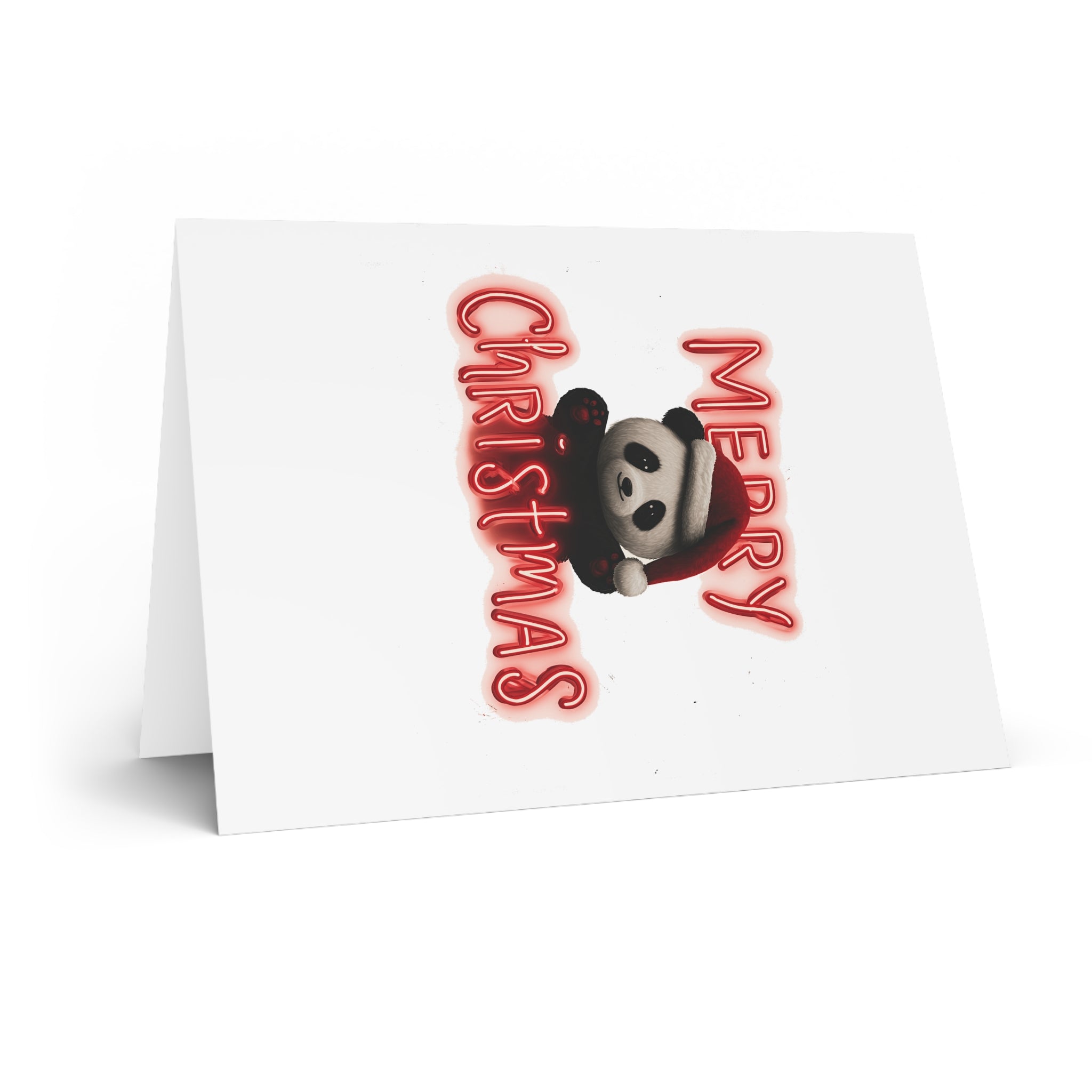 Holiday Panda Cheer: Festive Neon Christmas Greeting, Digital Cute Animal Illustration, Seasonal Whimsical Design | Custom Orders Accepted
