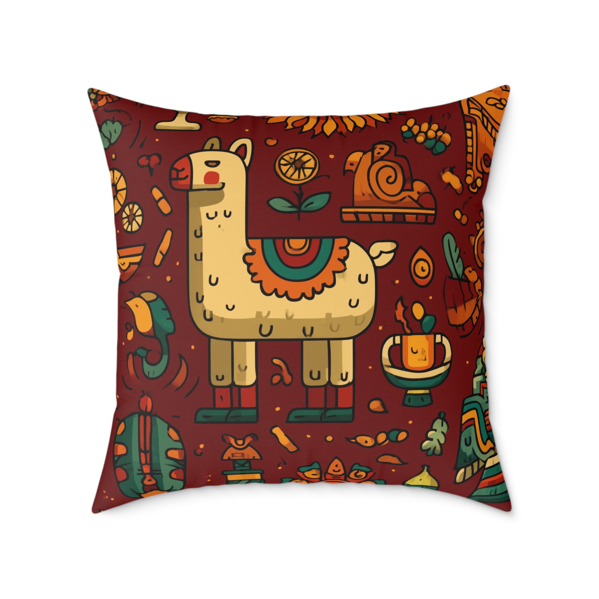 Colorful Llama Pillow, Boho Decor, Cute Animal Cushion, Fun Home Accent, Gift for Kids, Birthday or Housewarming, Peruvian Incan Art