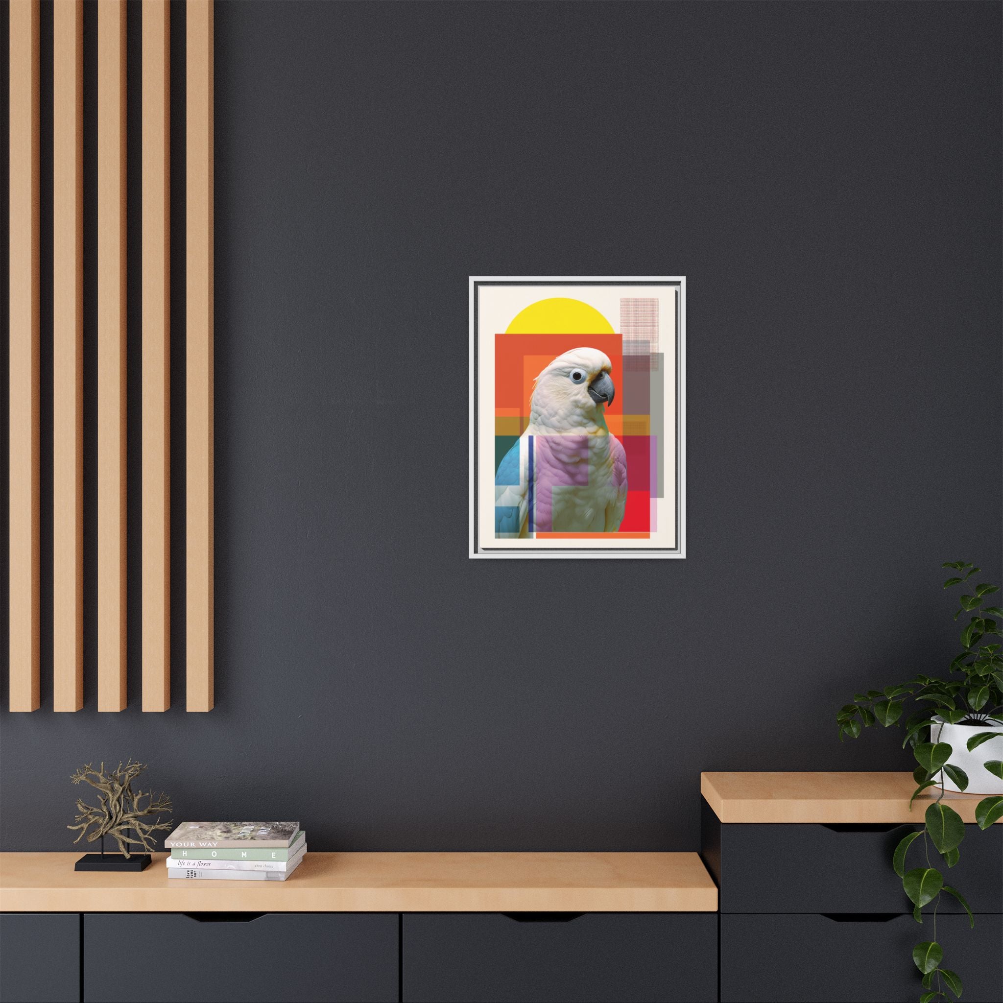 Cockatoo Chromatics Framed Print: Geometric Wildlife Portrait, Contemporary Art Print   |  Personalized & Custom Orders Available