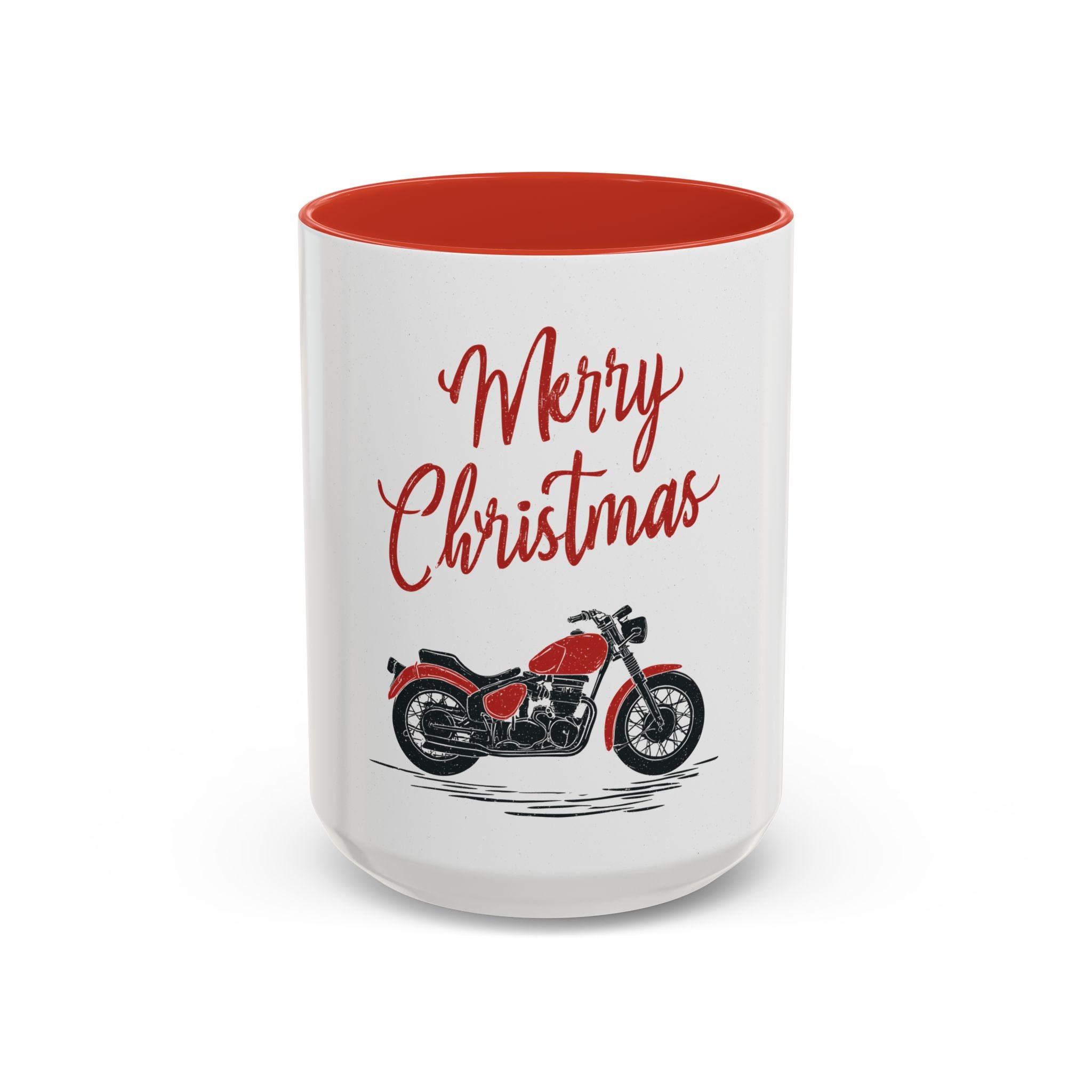 Christmas Motorcycle Coffee Mug for Bikers, Holiday Gift for Dad, Fun Presents for Motorcycle Enthusiasts, Festive Coffee Cup, Red & Black