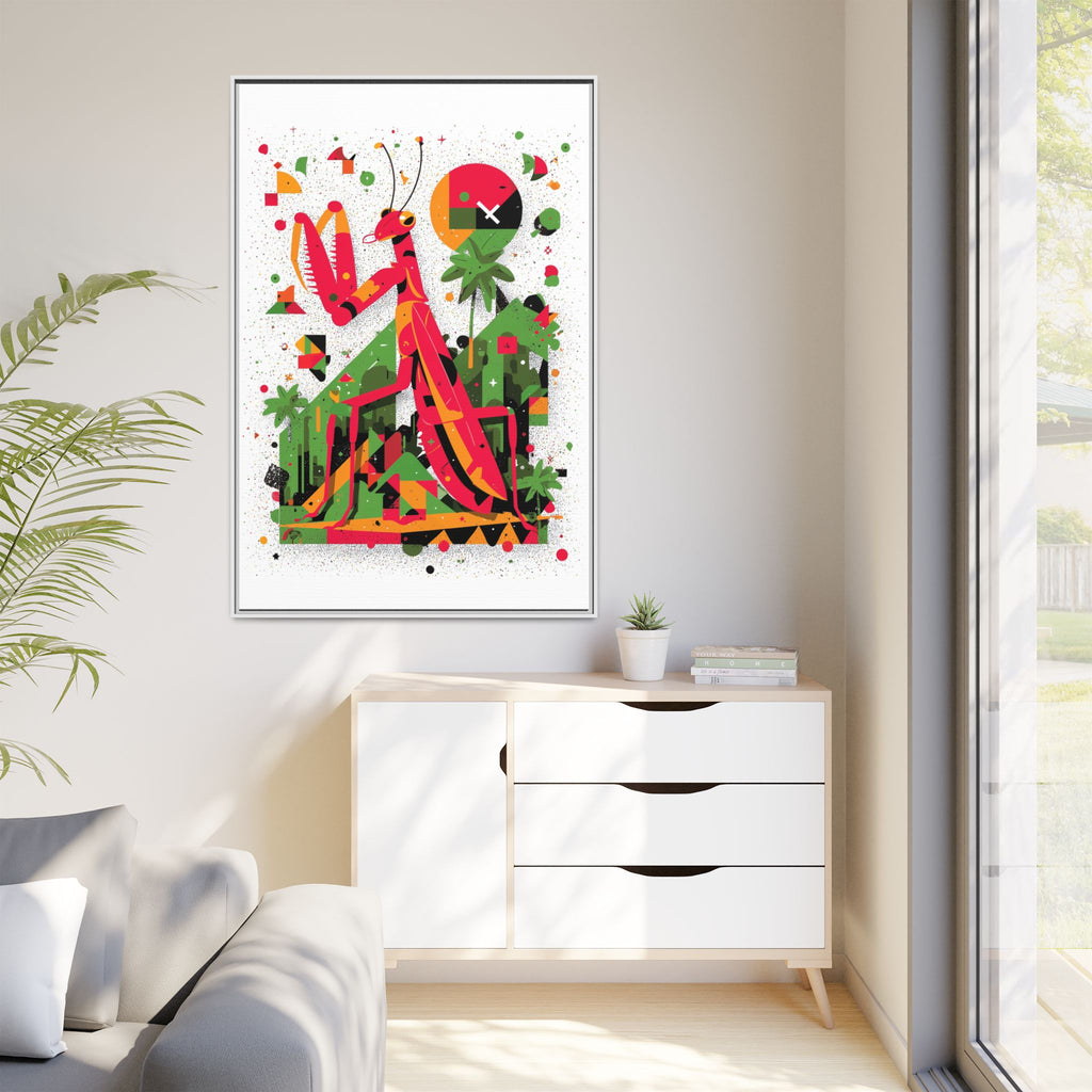 Praying Mantis Framed Print Geometric : Abstract Modernist Insect Art, Graphic Design Composition   |   Custom Orders Available