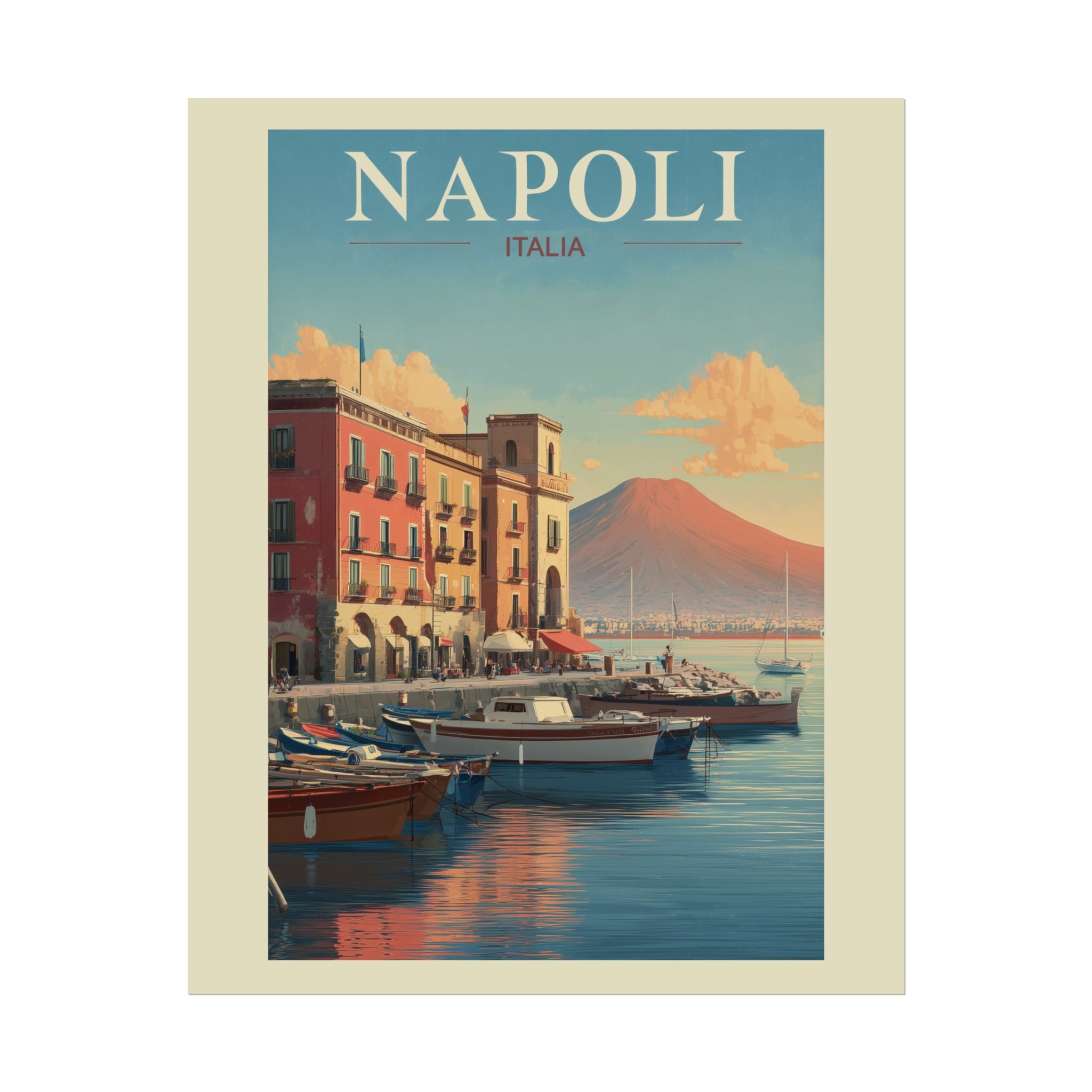 Naples Golden Hour: Vintage Italian Coastal Poster, Mediterranean Waterfront Landscape   |    Custom Orders Available