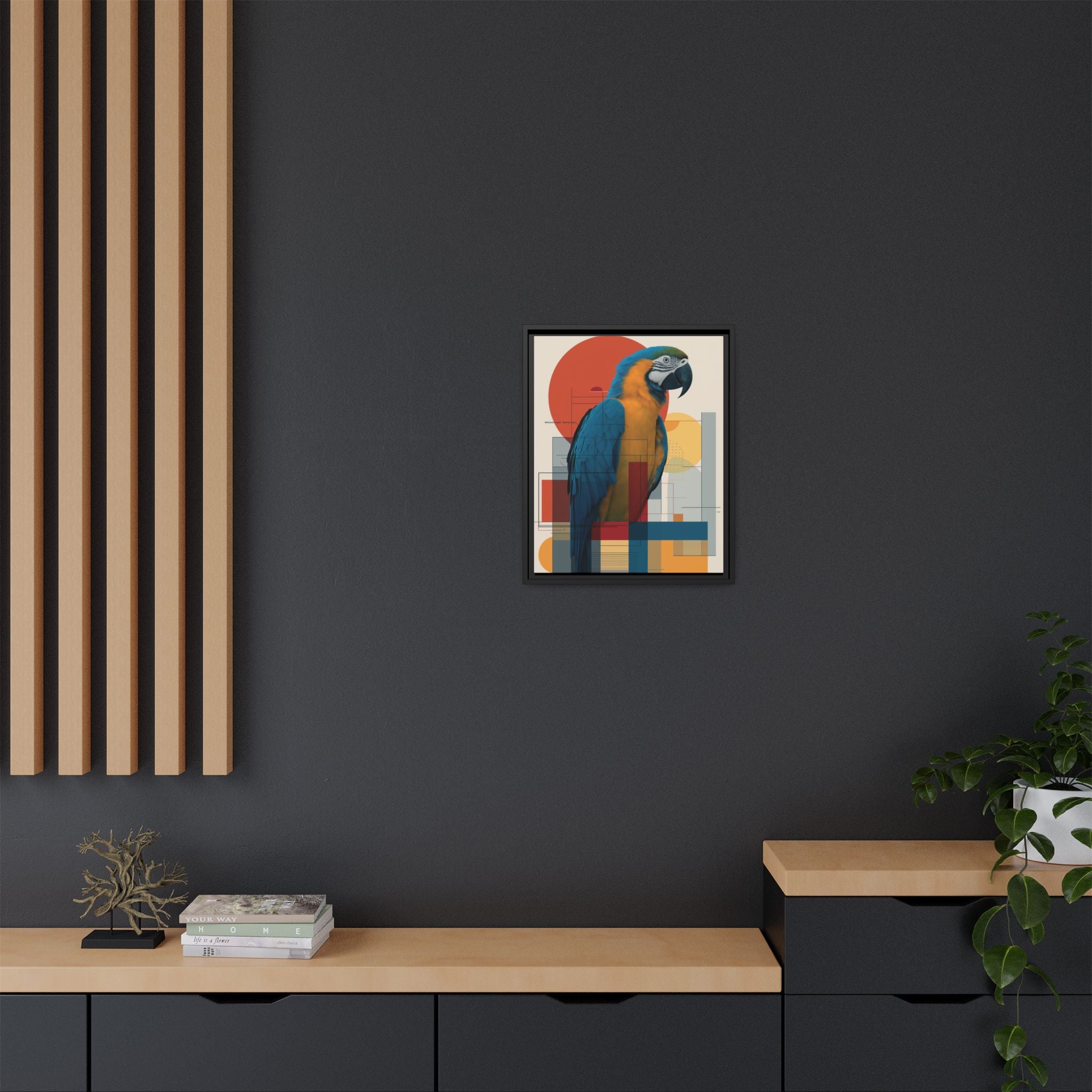 Vibrant Macaw Geometric Framed Print: Avian Realism, Modern Abstract Composition   |  Personalized & Custom Orders Available