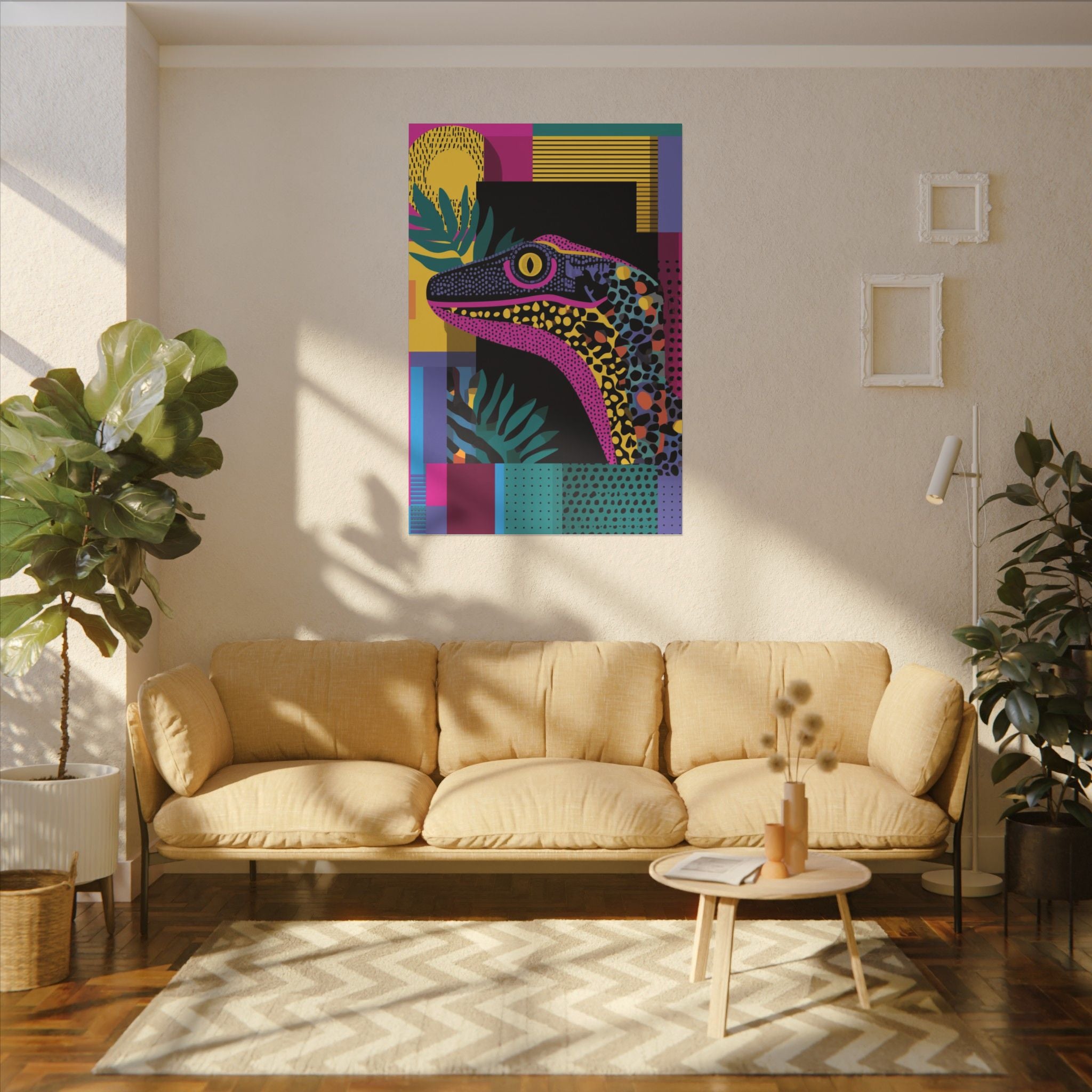 Geometric Reptile Fusion: Pop Art Lizard, Mosaic Textures, Vibrant Color Blocks   |  Personalized & Custom Orders Available