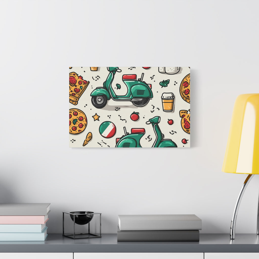 Vibrant Travel Nostalgia Canvas Art, Scooter Decor, Foodie Wall Art, Fun Home Decor, Gift for Adventurers, Kitchen Wall Hanging