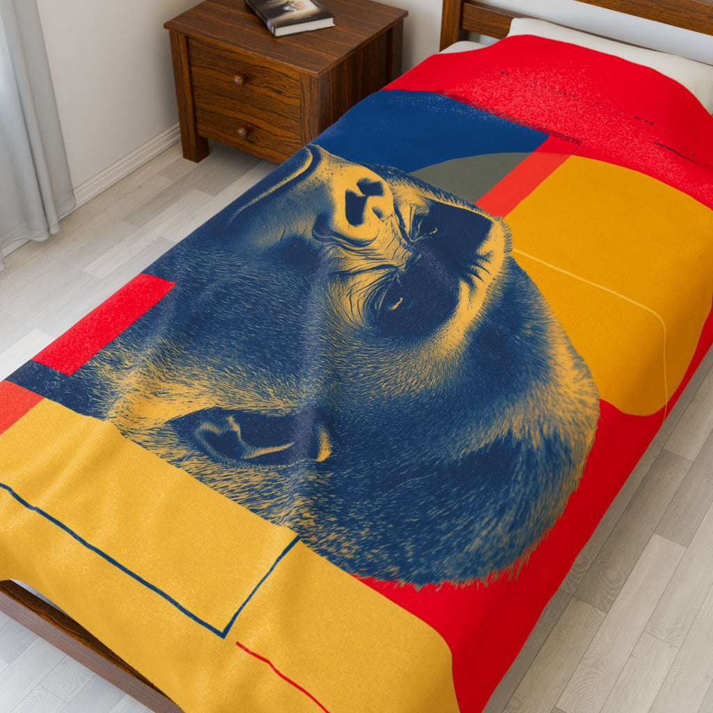Geometric Gorilla Plush Blanket : Gorilla Portrait, Modern Art Design, Duotone Animal Graphic   |  Personalized & Custom Orders Available