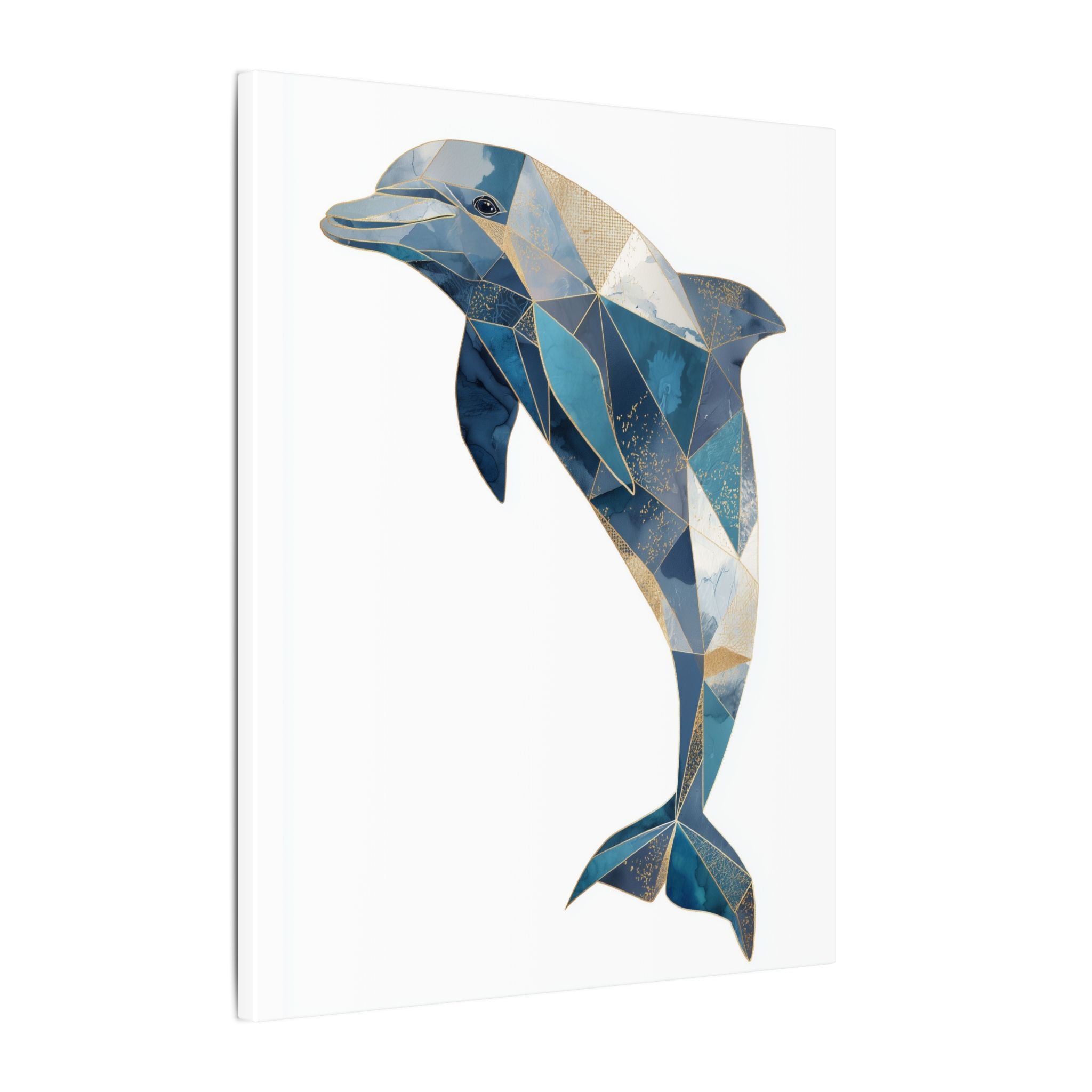 Canvas Print, Geometric Abstract Dolphin Gold Accented Art, High Quality Wall Decor, Nautical Sea Theme, Coastal Home Decor, Ocean Animal
