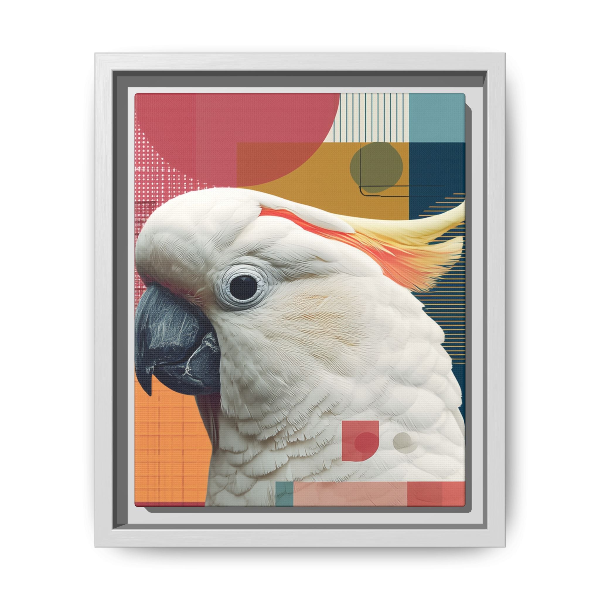 Framed Print, Cockatoo Abstract Geometric Wall Art, Matte Canvas, Colorful Bird Poster, Modern Home Decor, Tropical Animal Painting, Unique