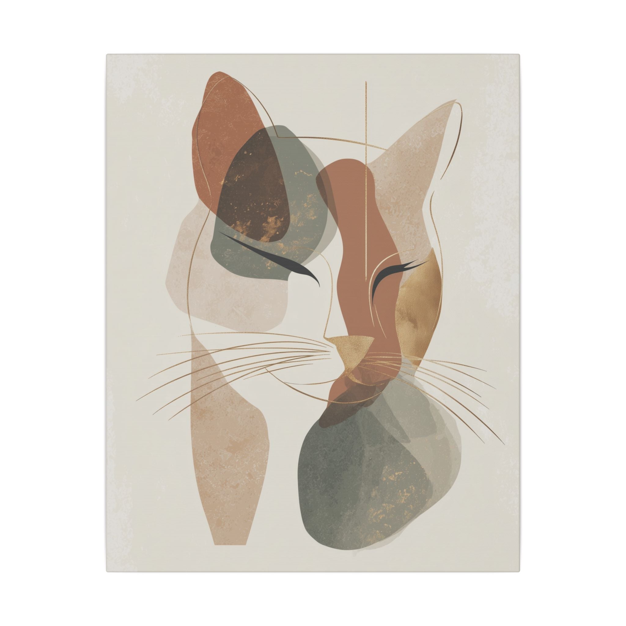 Feline Abstraction: Minimalist Cat Portrait, Contemporary Geometric Art, Organic Earth Tone Design   |  Personalized & Custom Orders