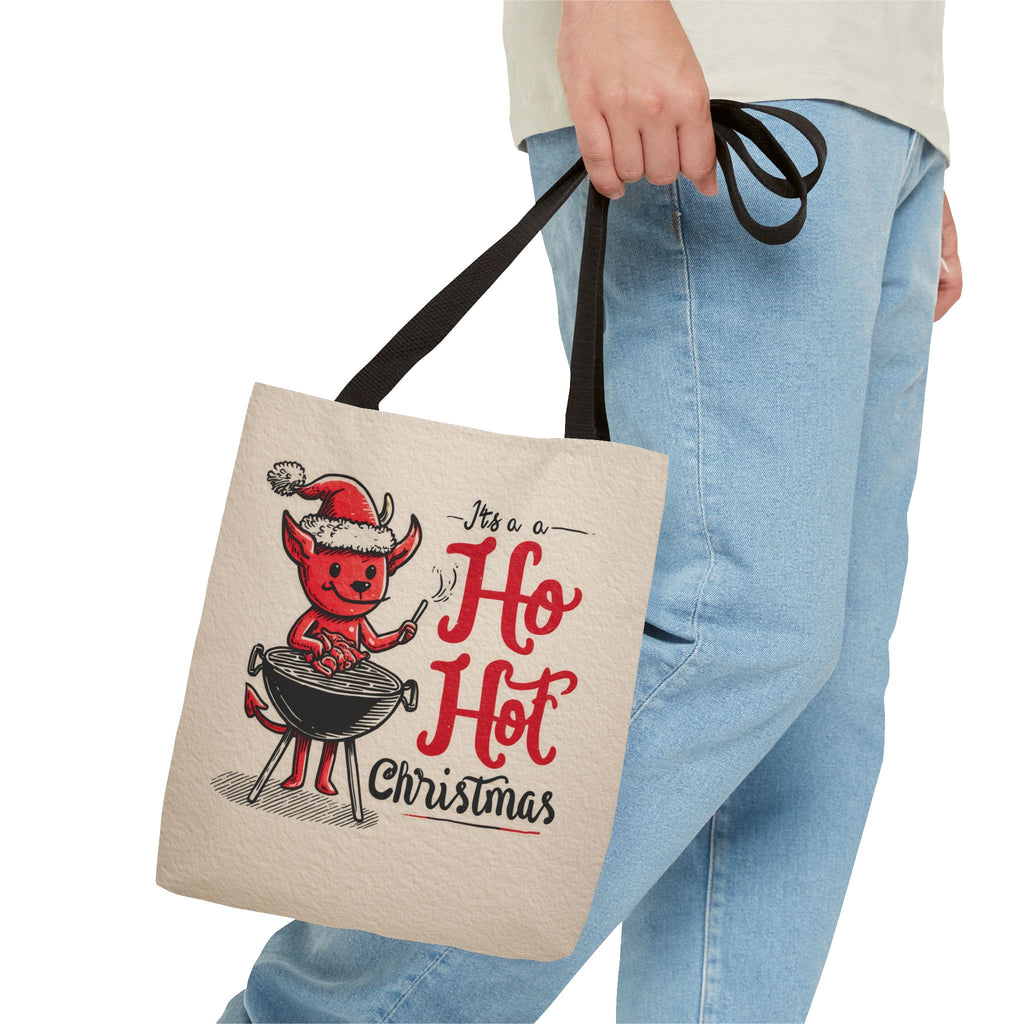 Hot Christmas Tote Bag, Festive Gift Bag, Holiday Shopping Tote, BBQ Lover's Tote, Fun Winter Accessory