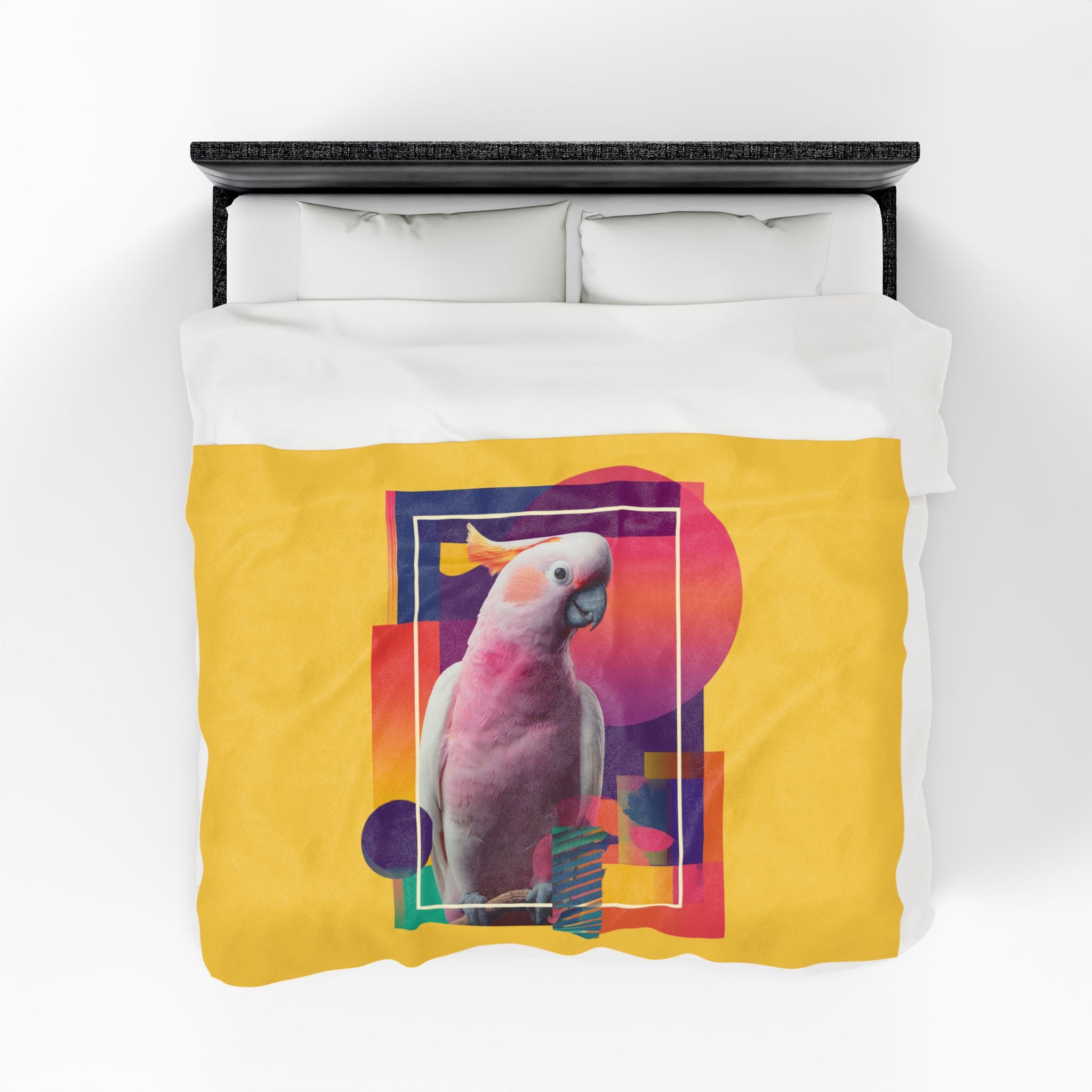 Radiant Cockatoo Quilt Cover, Doona Cover, Duvet : Geometric Pop Art Portrait, Vibrant Wildlife Design   |    Custom Orders Available