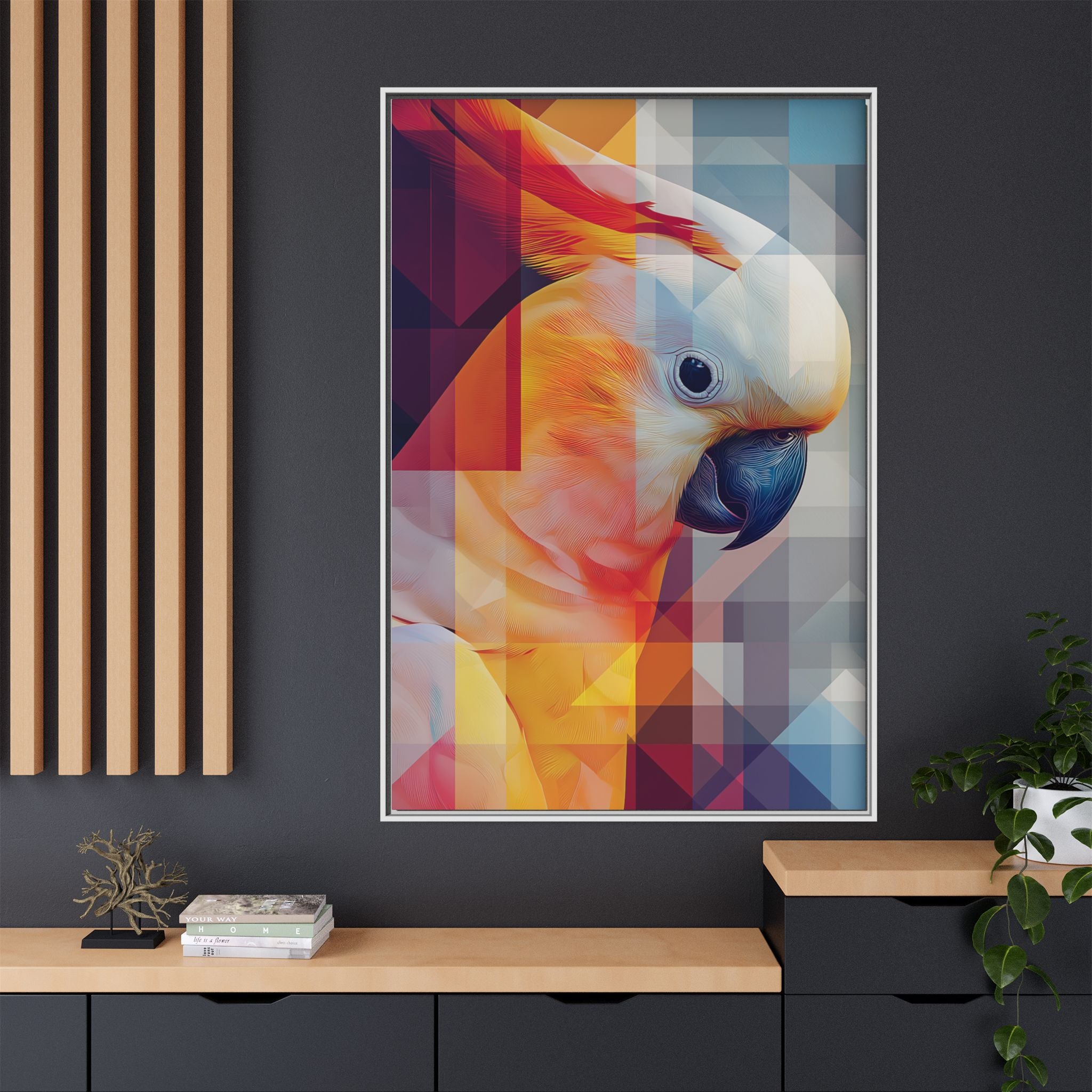 Prismatic Plume: Geometric Parrot Portrait, Digital Mosaic Abstraction   |    Custom Orders Available